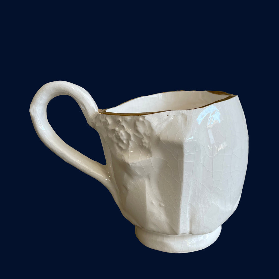 White Cubist Cup (4) by Ceramicist Eluned Glyn