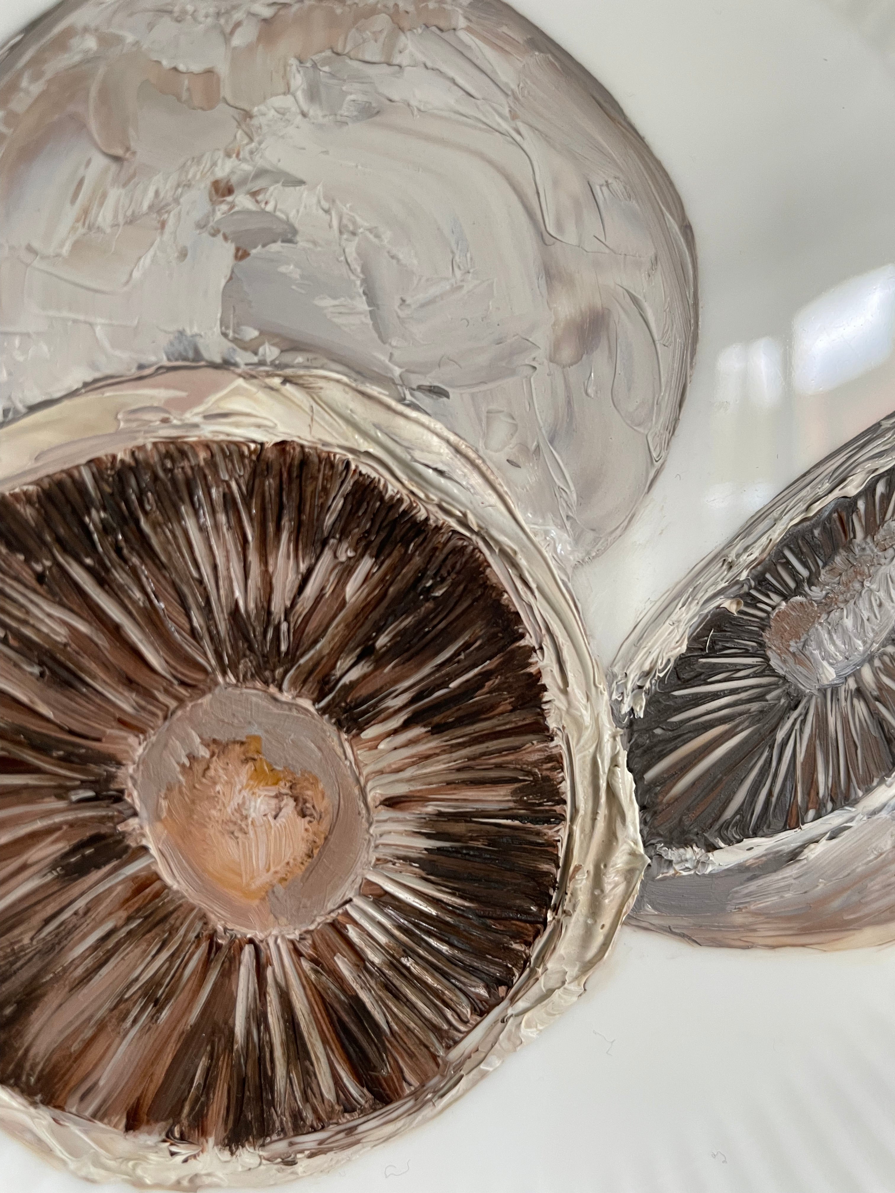Plated: original fine art oil painting on a vintage plate - Breakfast Mushrooms