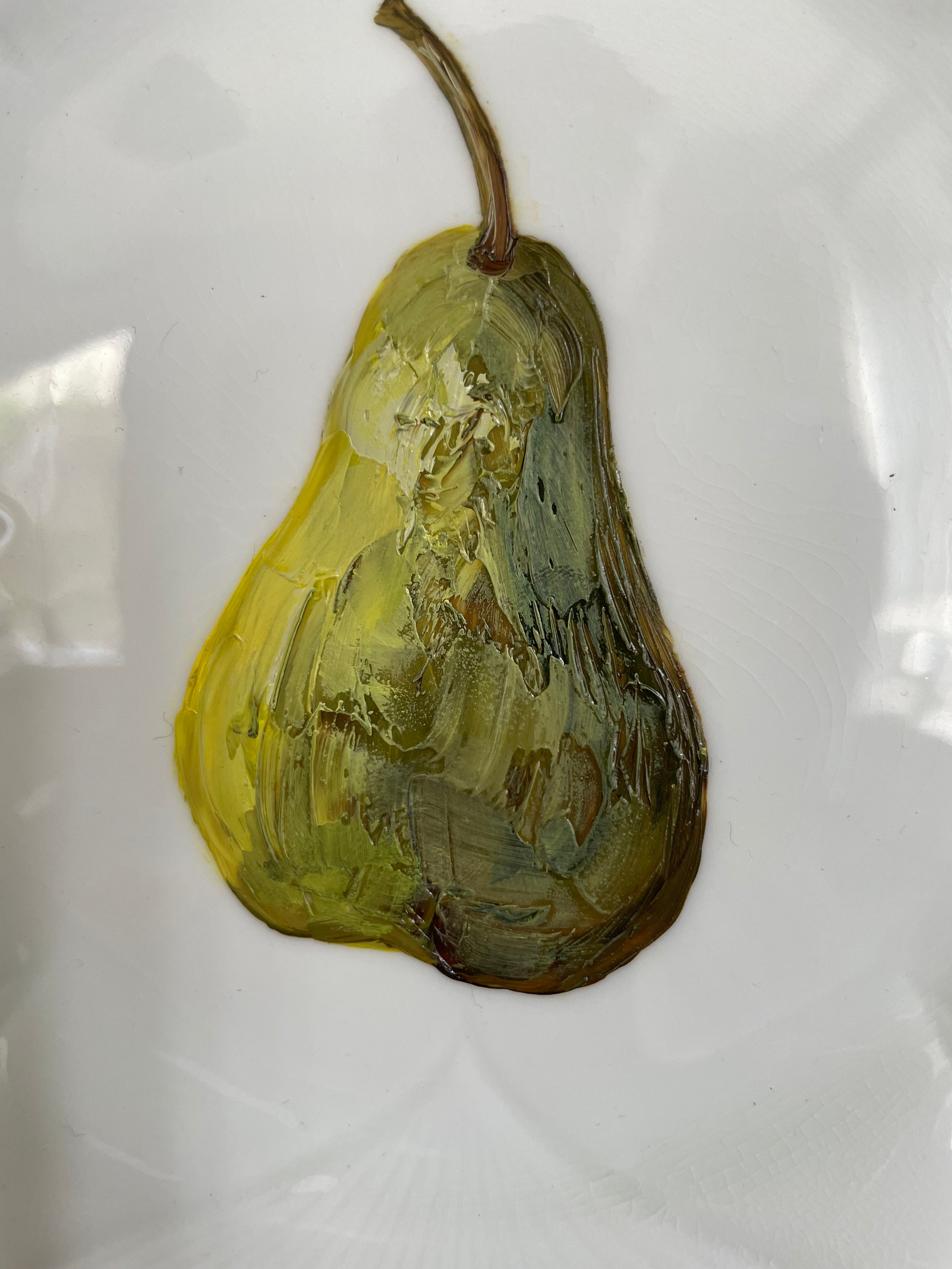Plated: original fine art oil painting on an antique tea plate - pear