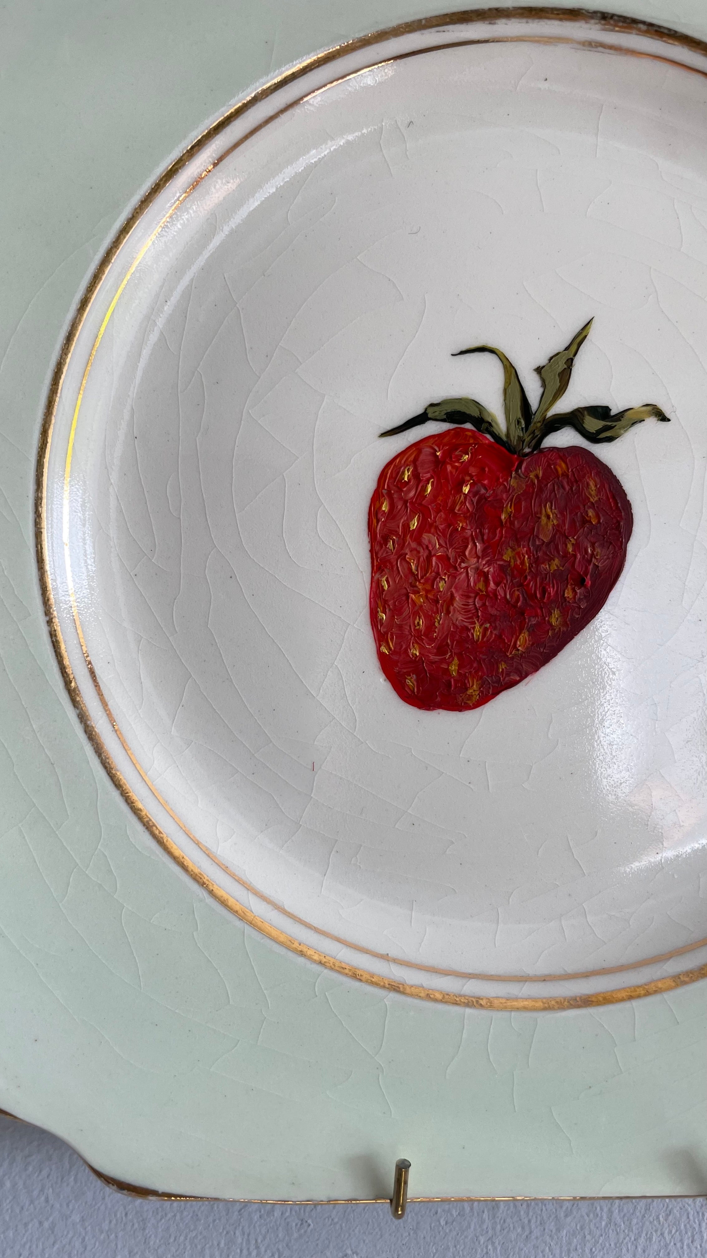Plated: original fine art oil painting on a 1920s tea plate - strawberry