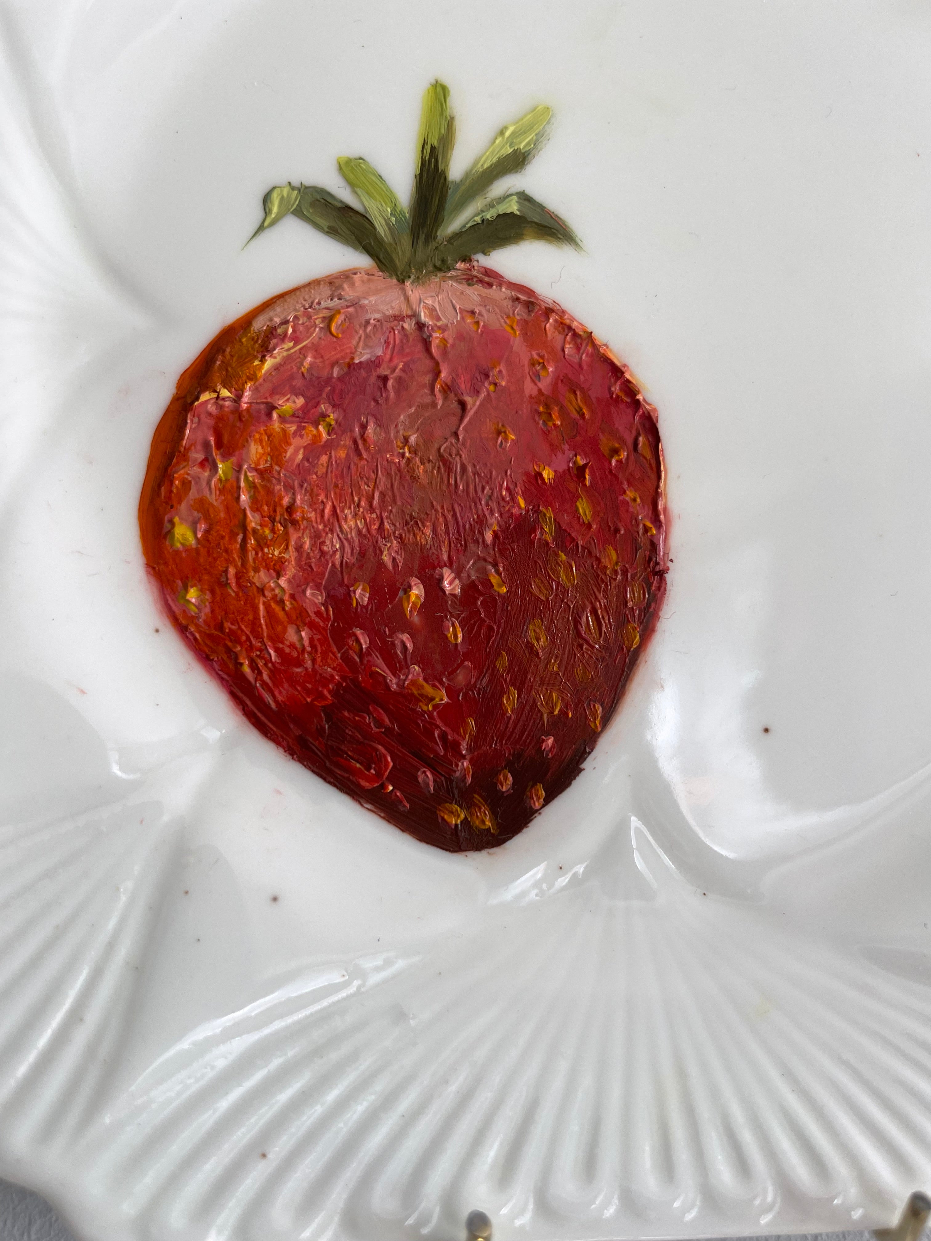Plated: original fine art oil painting on an antique tea plate - strawberry
