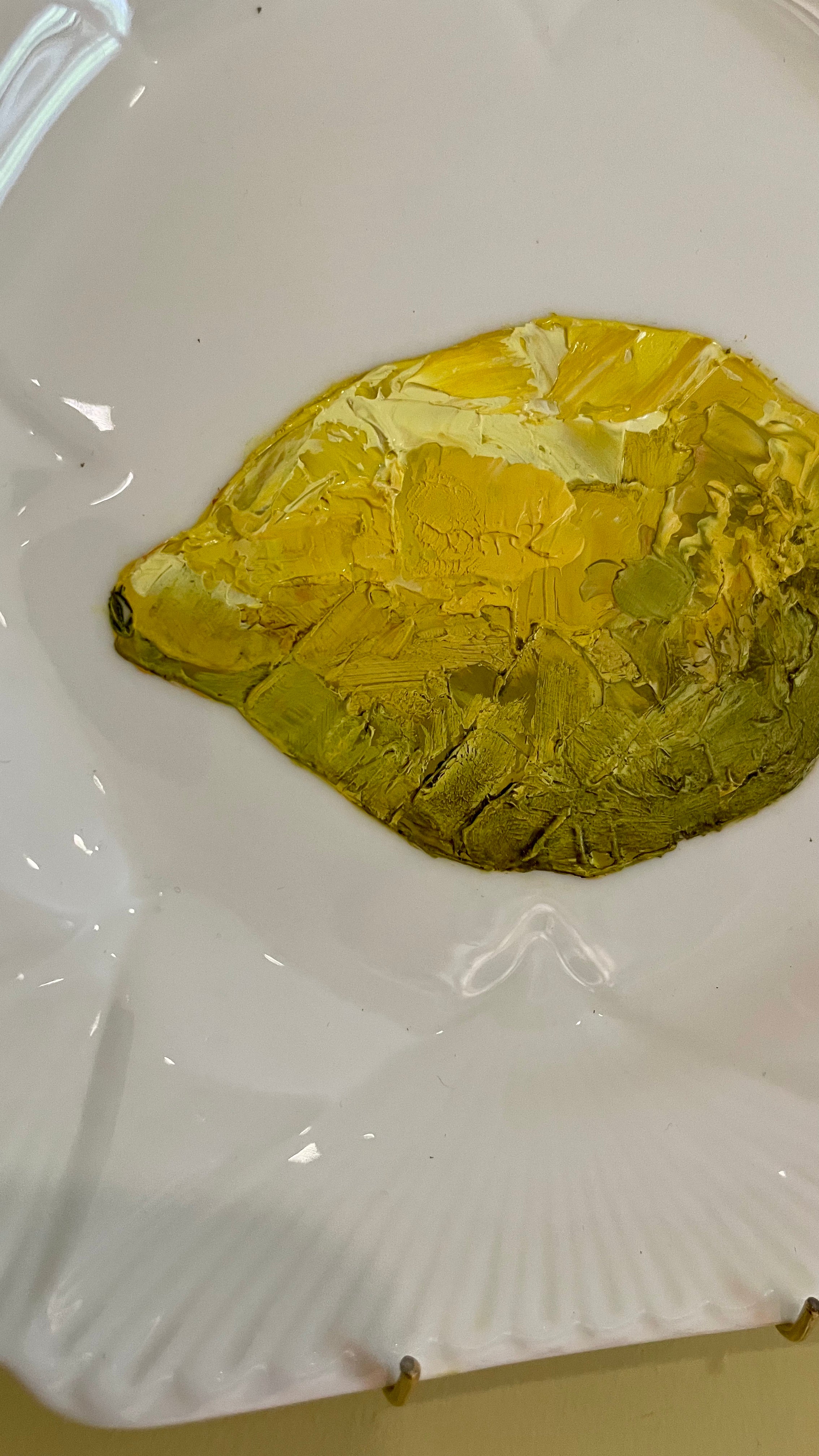 Plated: original fine art oil painting on an antique tea plate - lemon