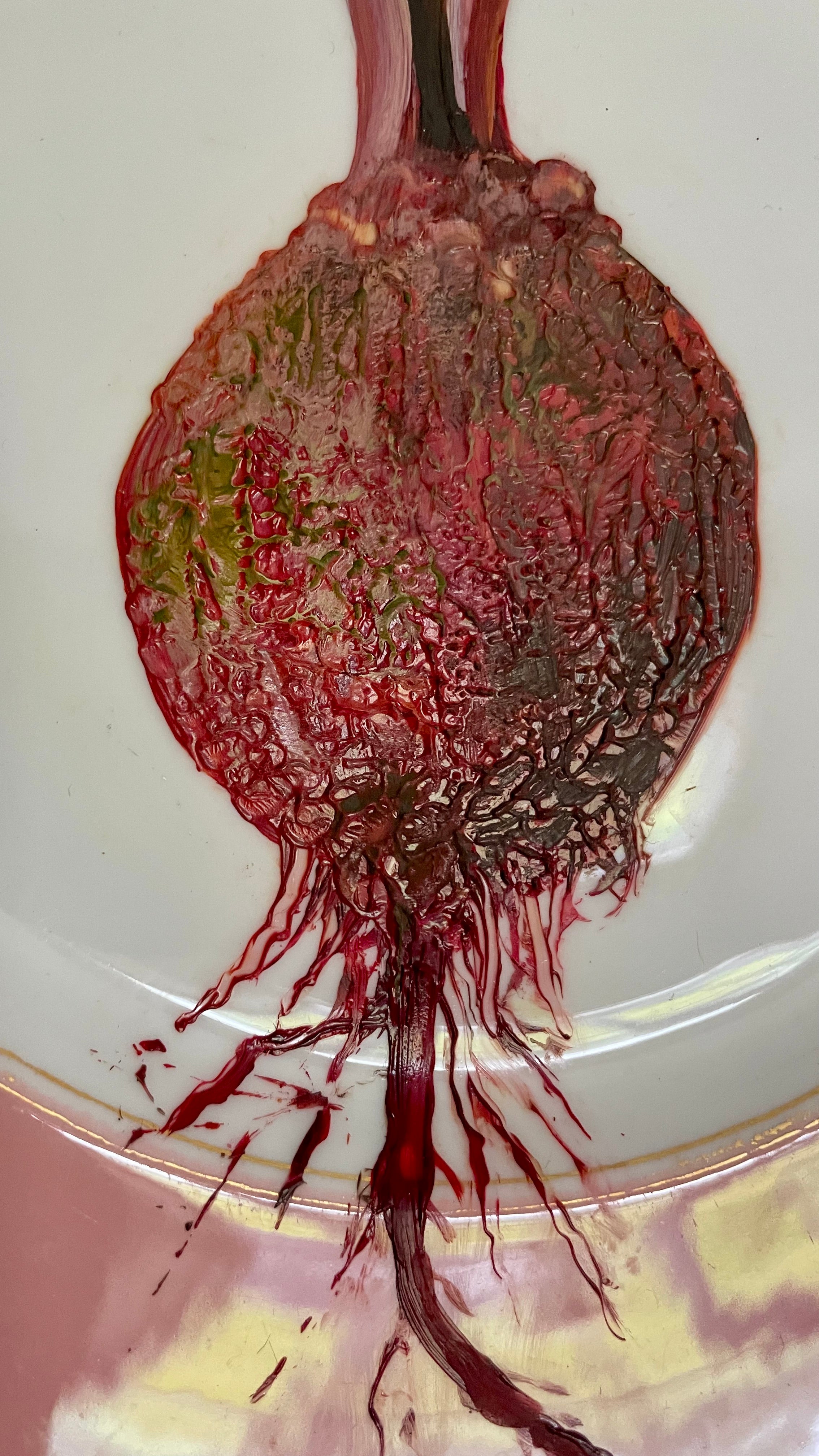 Plated: original fine art oil painting on a vintage Colclough salad plate - beetroot