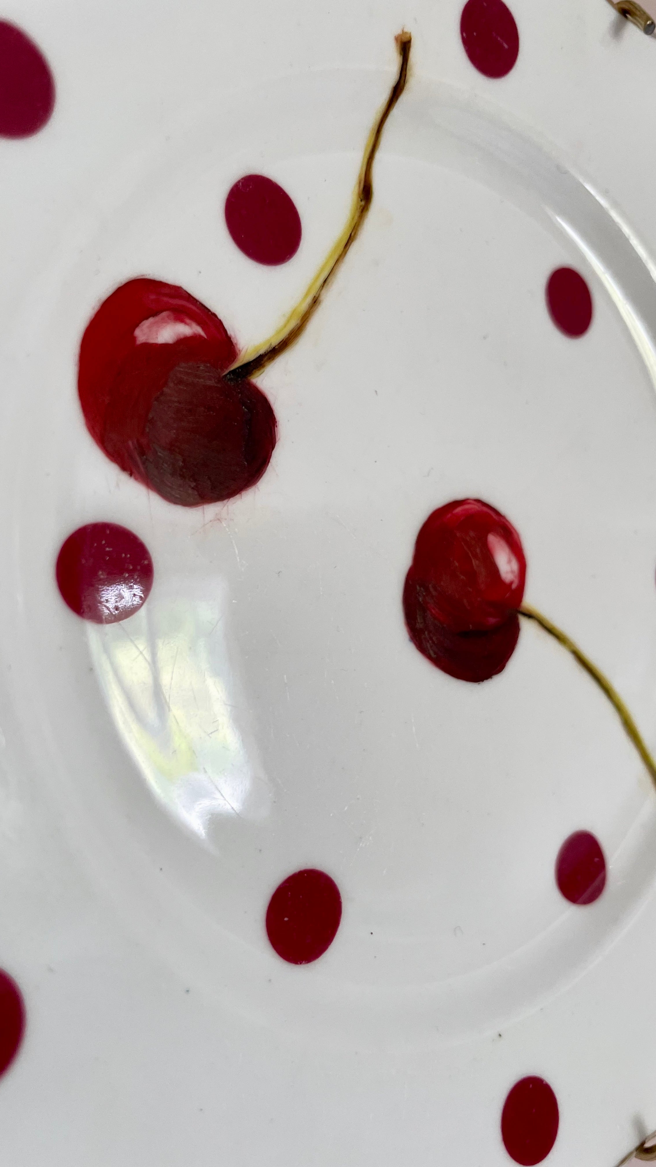 Plated: original fine art oil painting on a vintage Royal Vale tea plate - 2 cherries