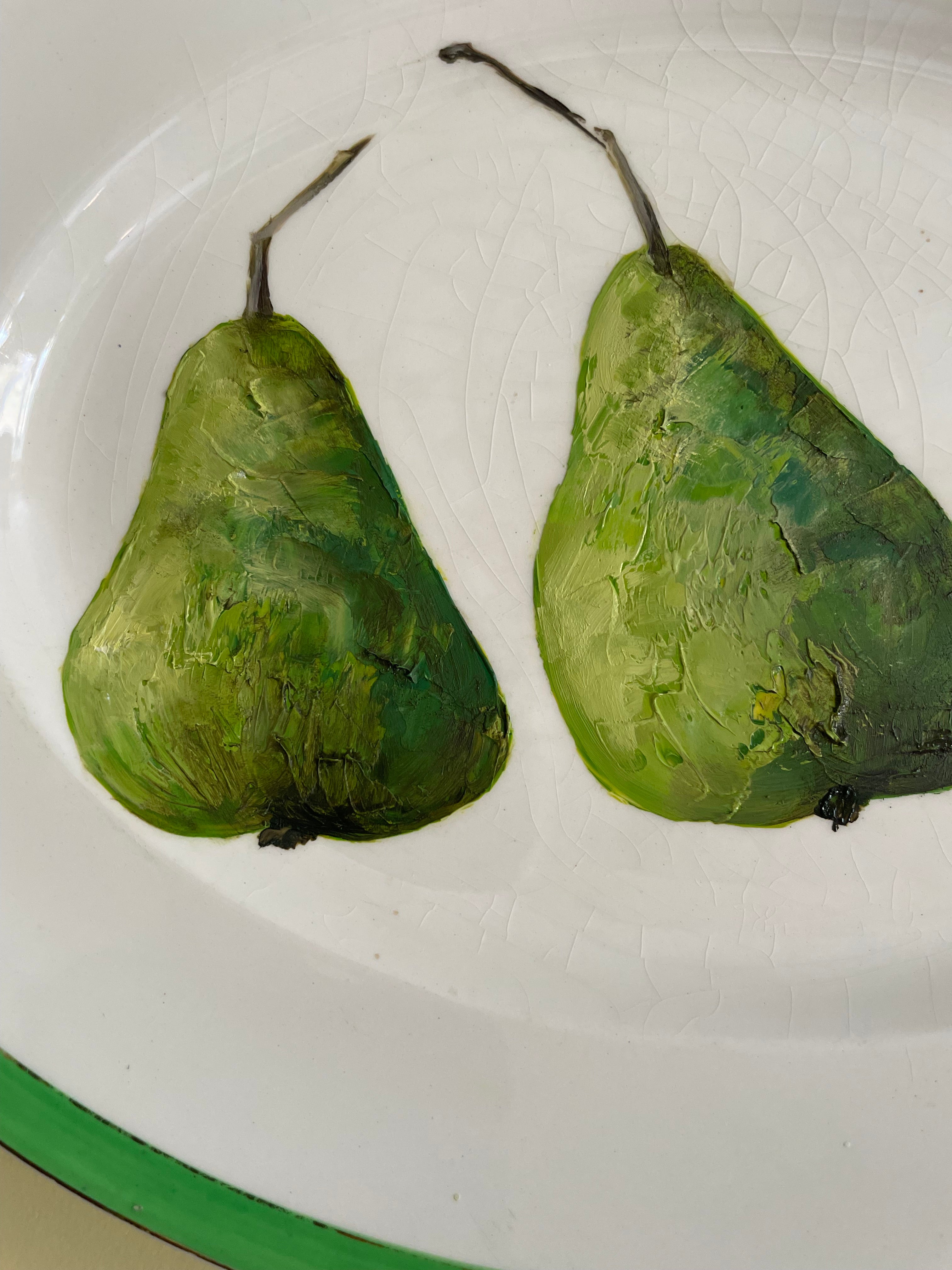 Plated: original oil painting on a vintage platter - 3 organic pears
