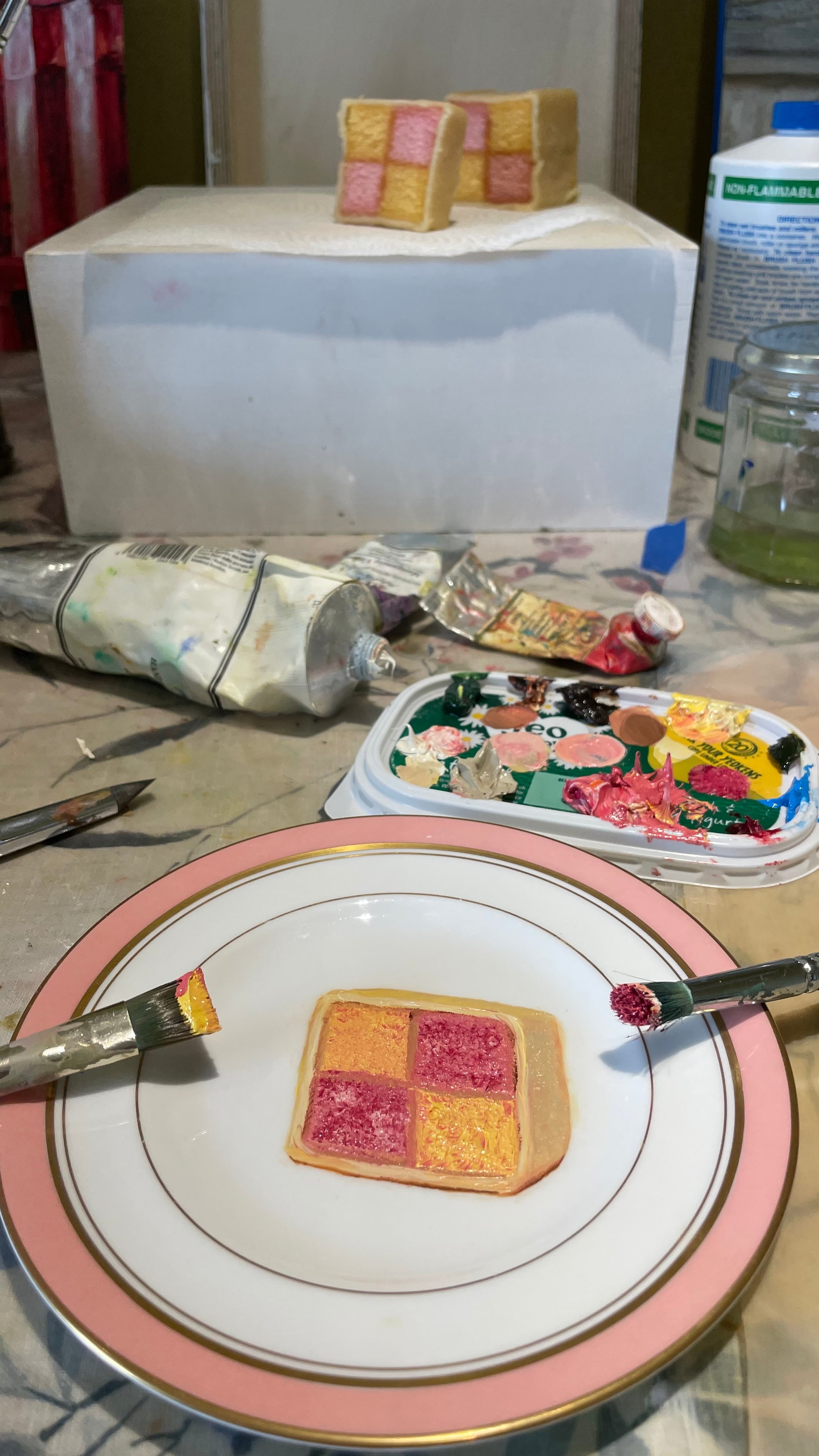 Battenburg Slice Original Oil Painting On Royal Worchester China Tea Plate