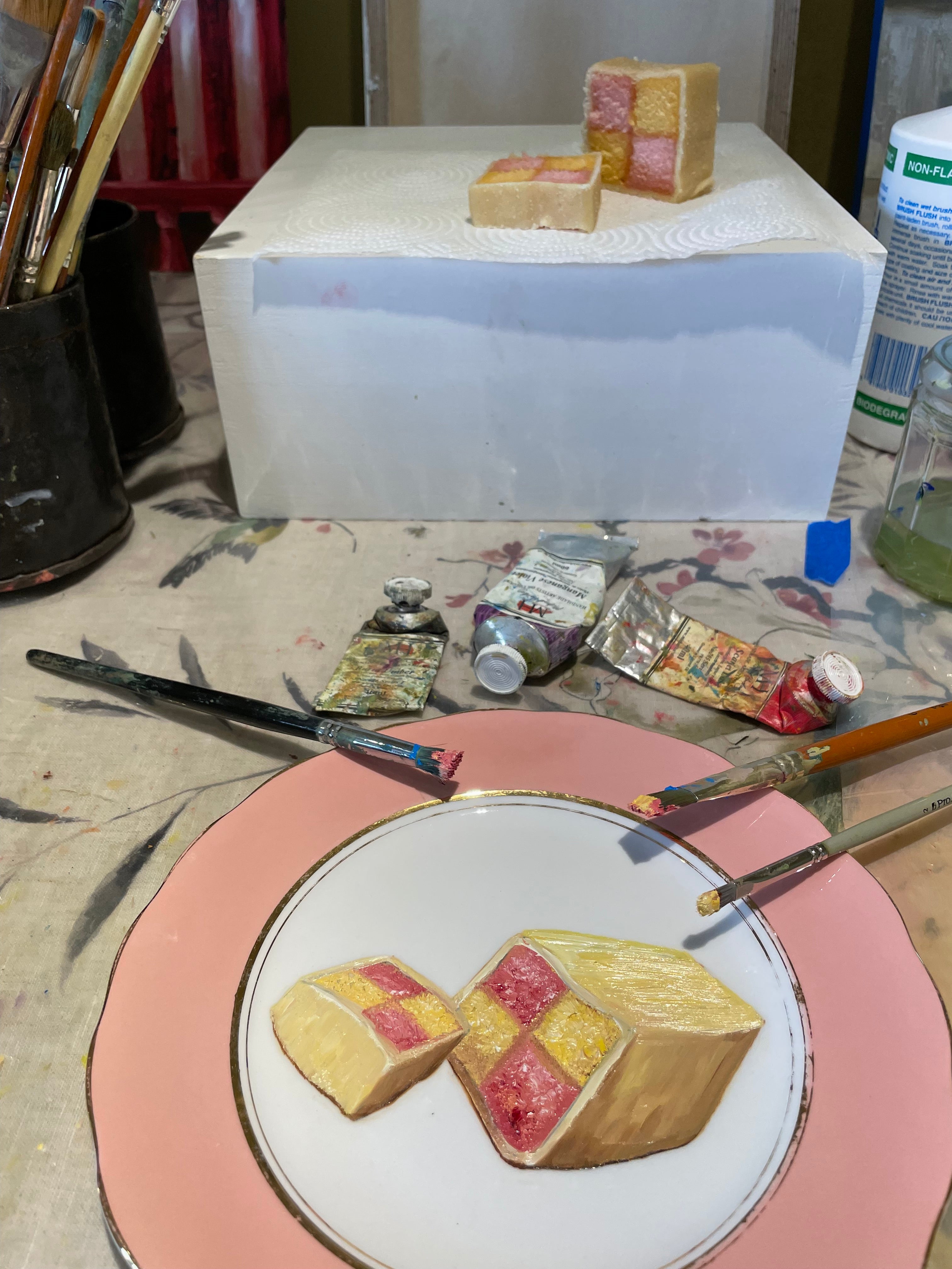Battenburg Original Oil Painting On Vintage Colclough China Salad Plate