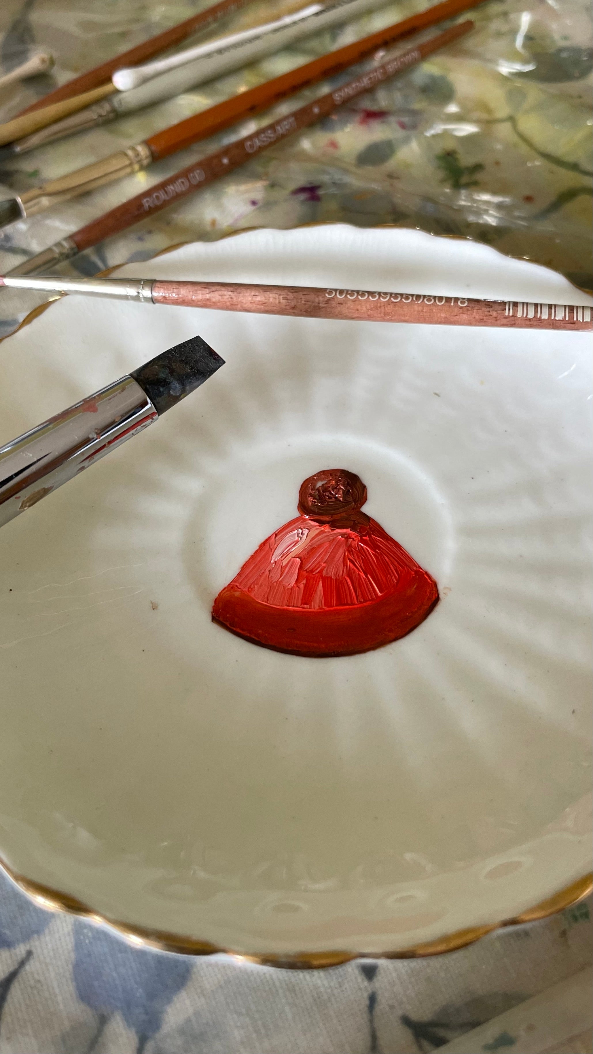 Orange Pyramid Chocolate Original Oil Painting On Vintage Saucer