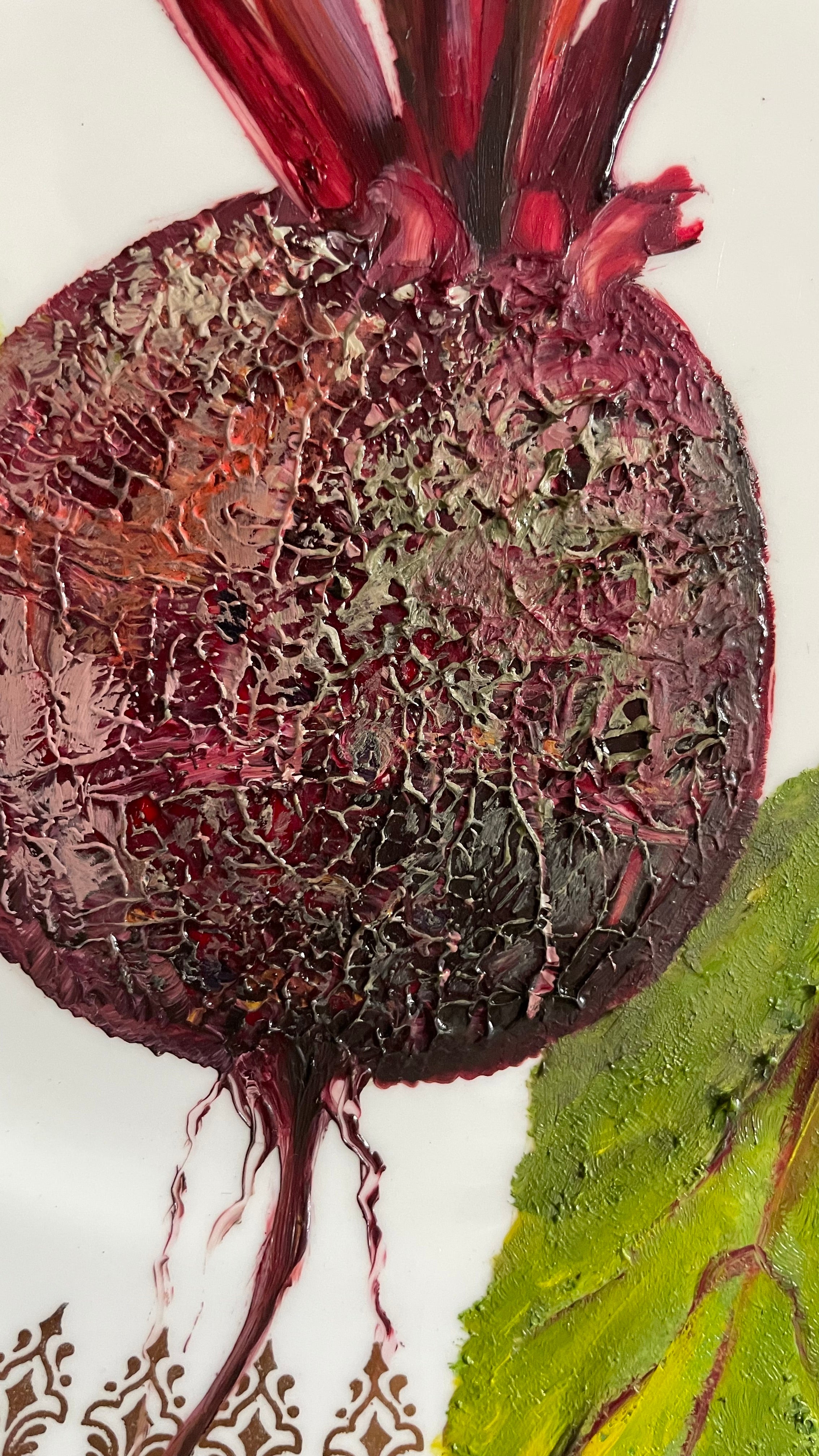 Plated: original oil painting on a vintage Royal Stafford cake plate - garden fresh beetroot