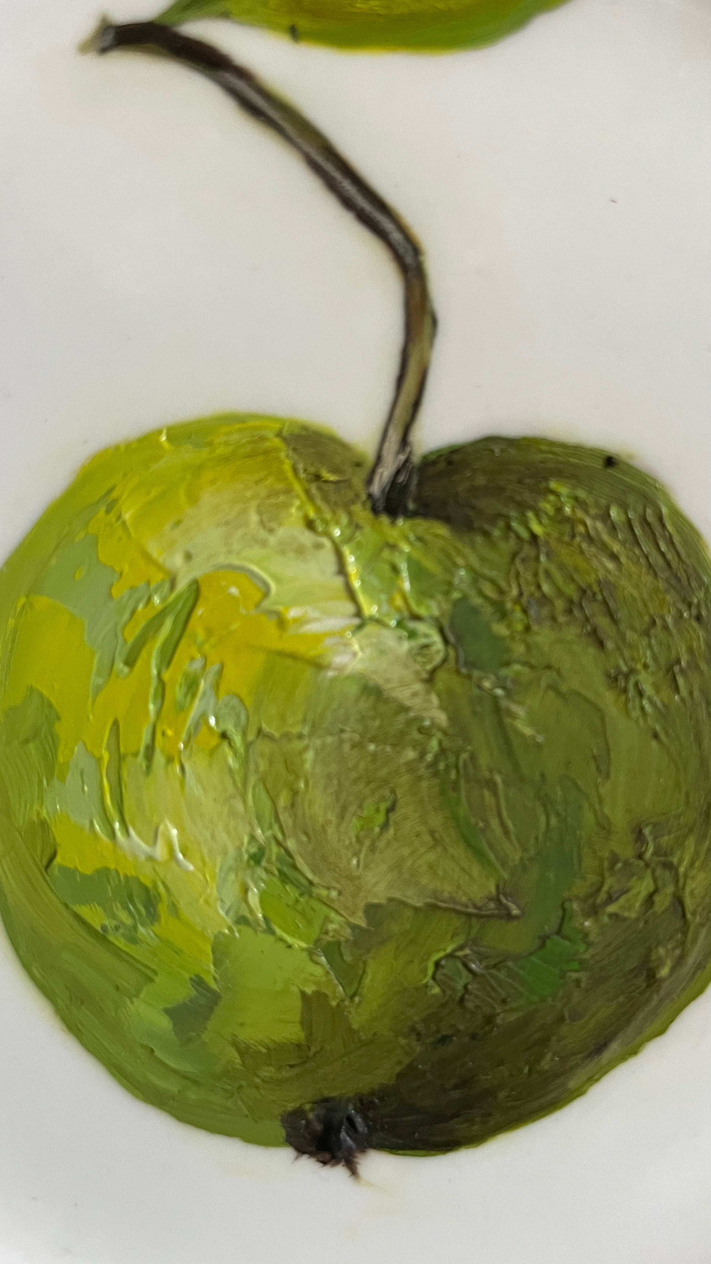Original oil painting on a vintage tea plate - apple