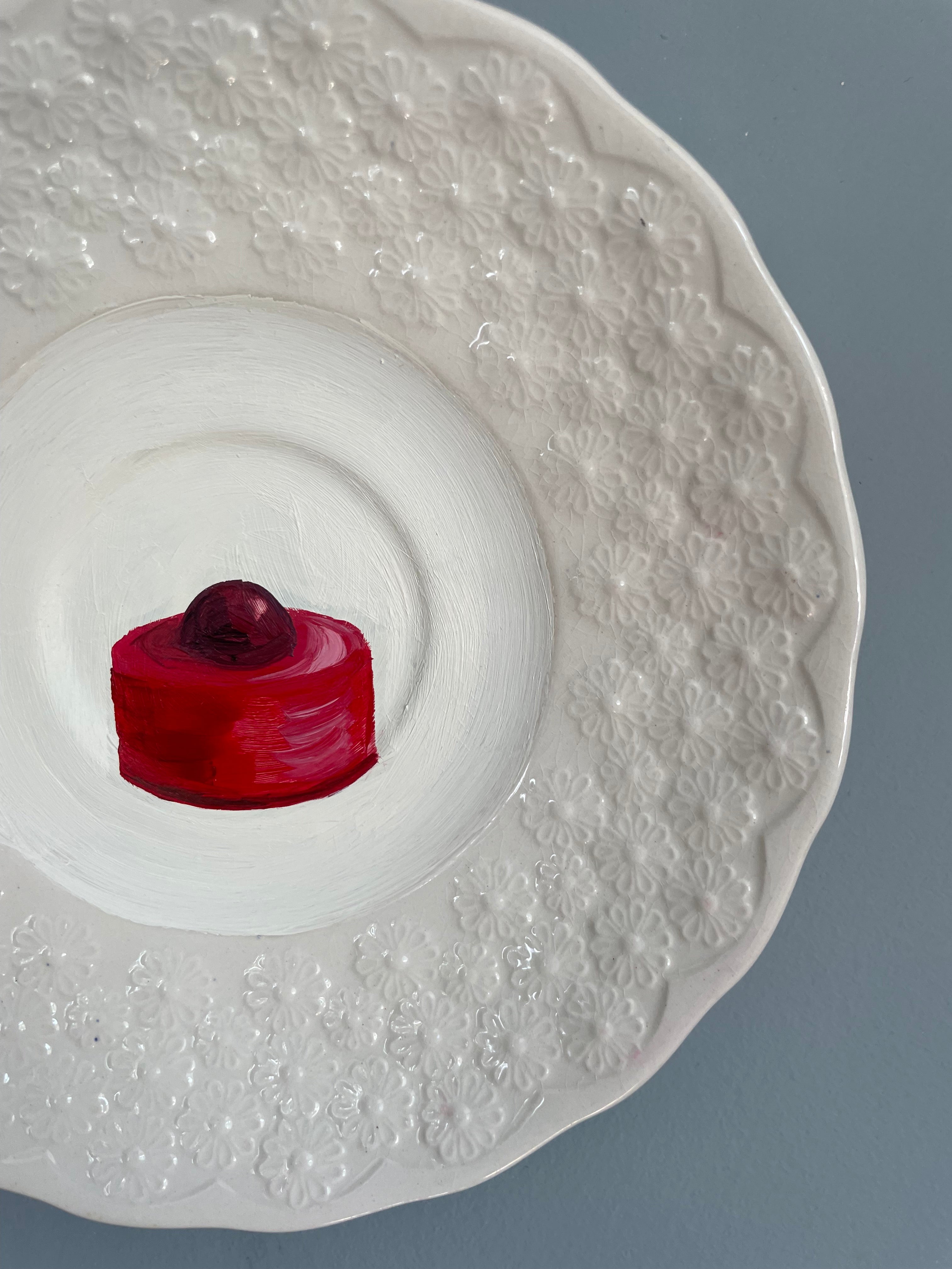 Cherry Cream Chocolate Original Oil Painting On Antique Spode China Saucer