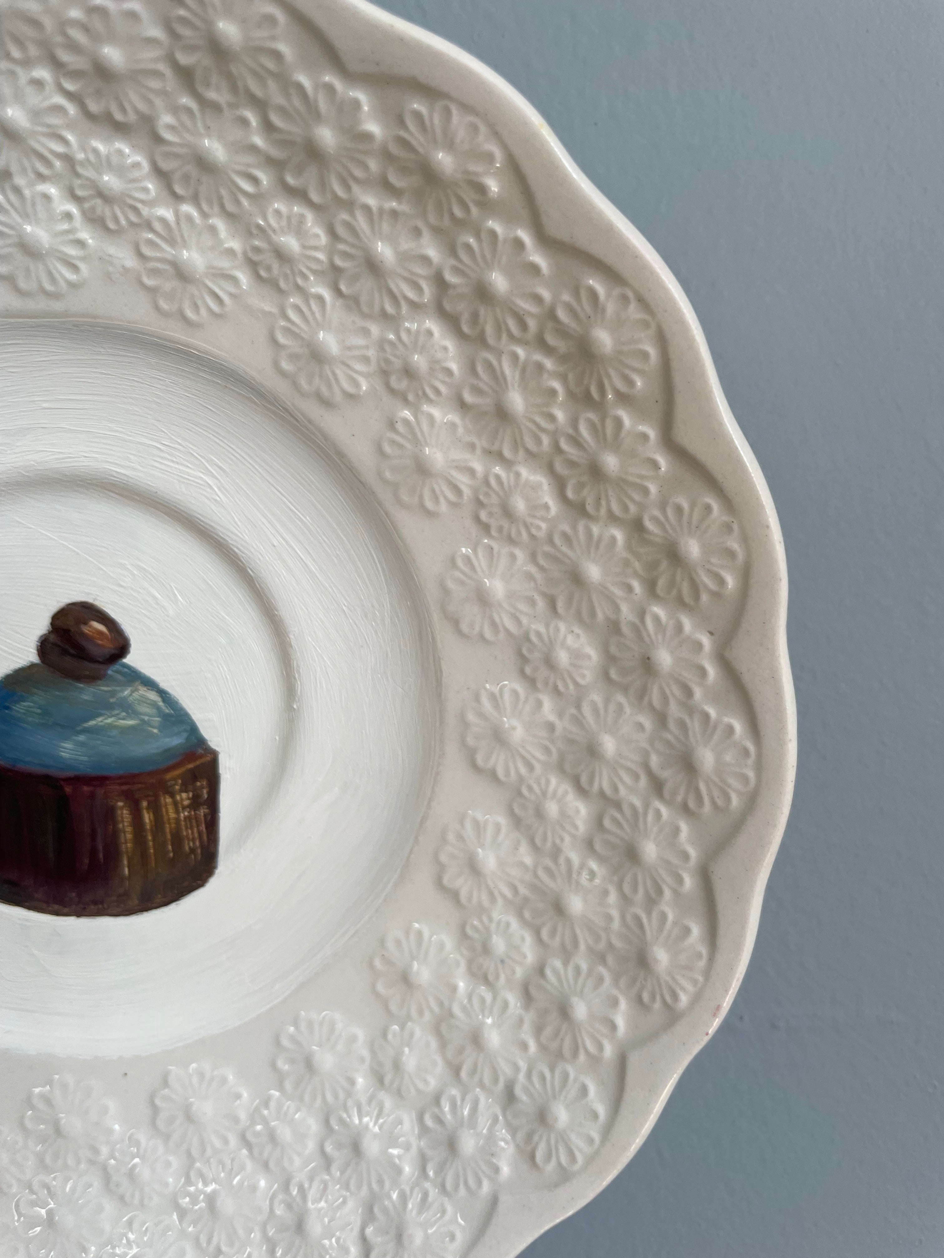 Coffee Dark Chocolate Original Oil Painting On Antique Spode China Saucer
