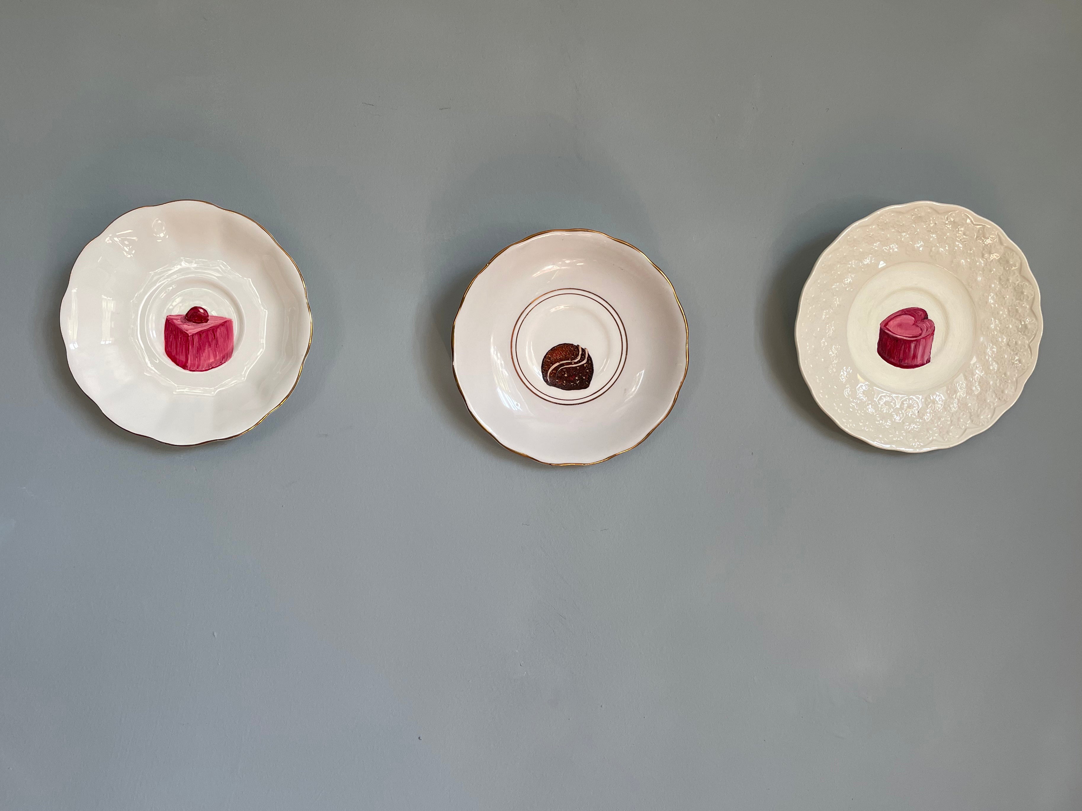 Cherry Liquor Chocolate Original Oil Painting On Vintage China Saucer