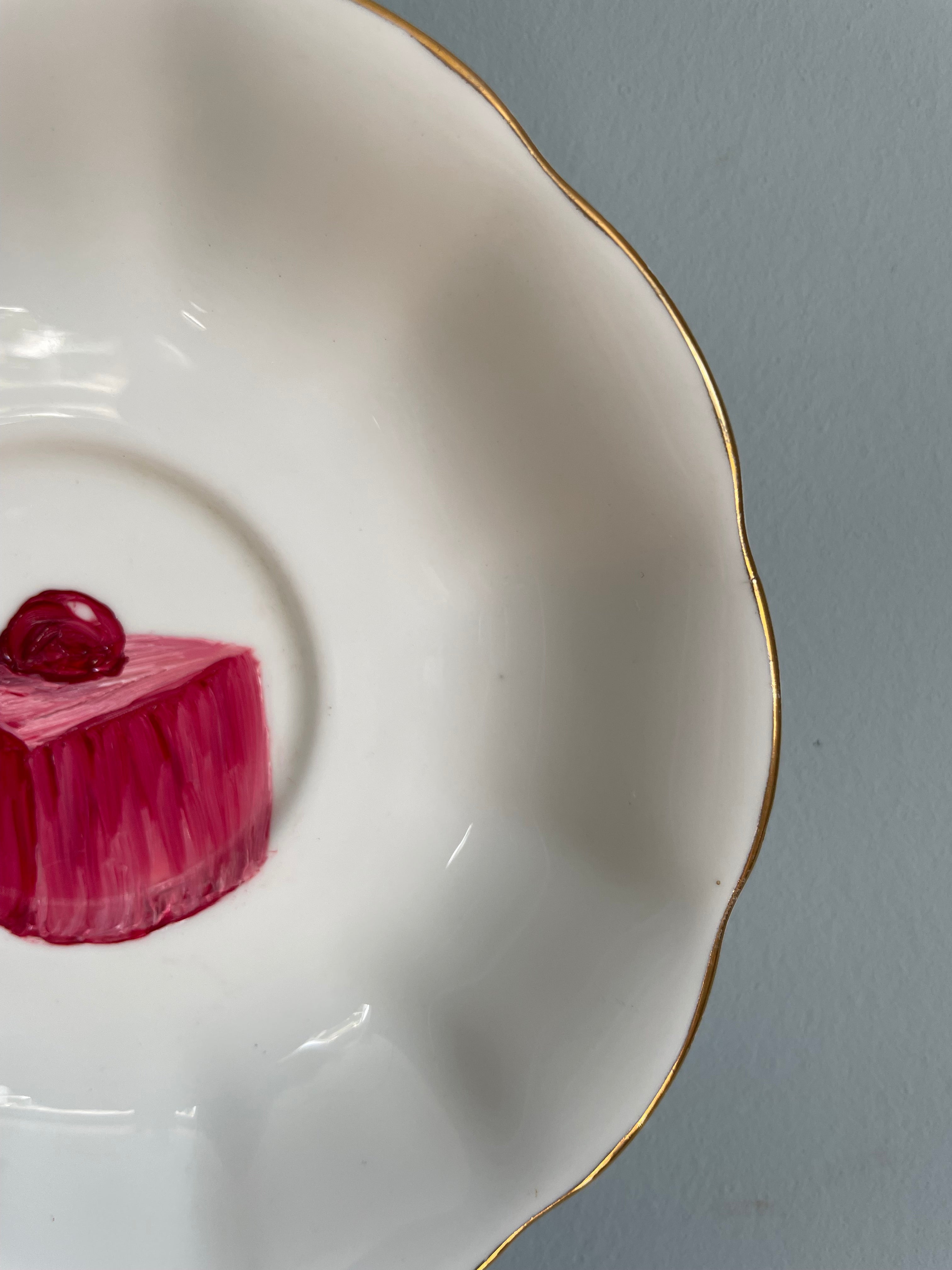 Cherry Liquor Chocolate Original Oil Painting On Vintage China Saucer