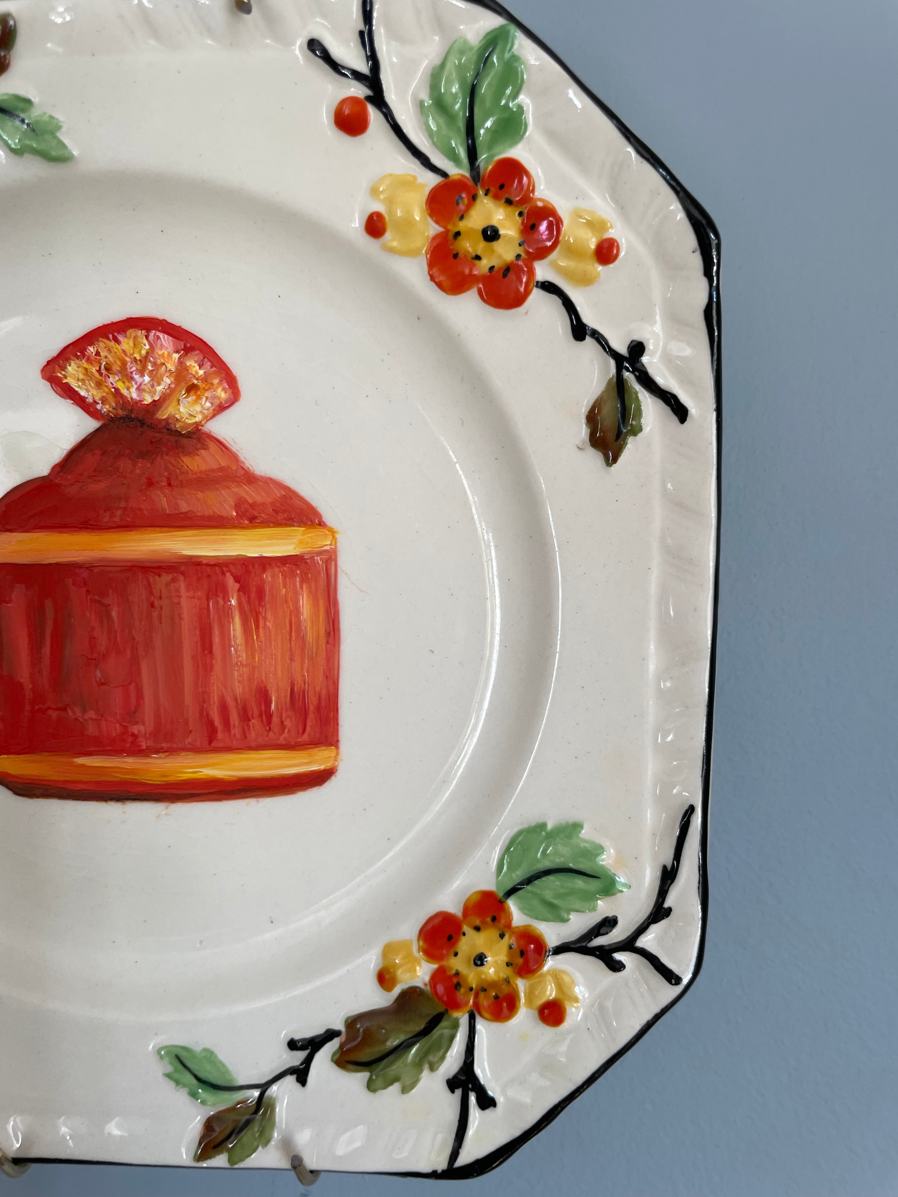 Citrus Fondant Cake Original Oil Painting On 1930s China Tea Plate