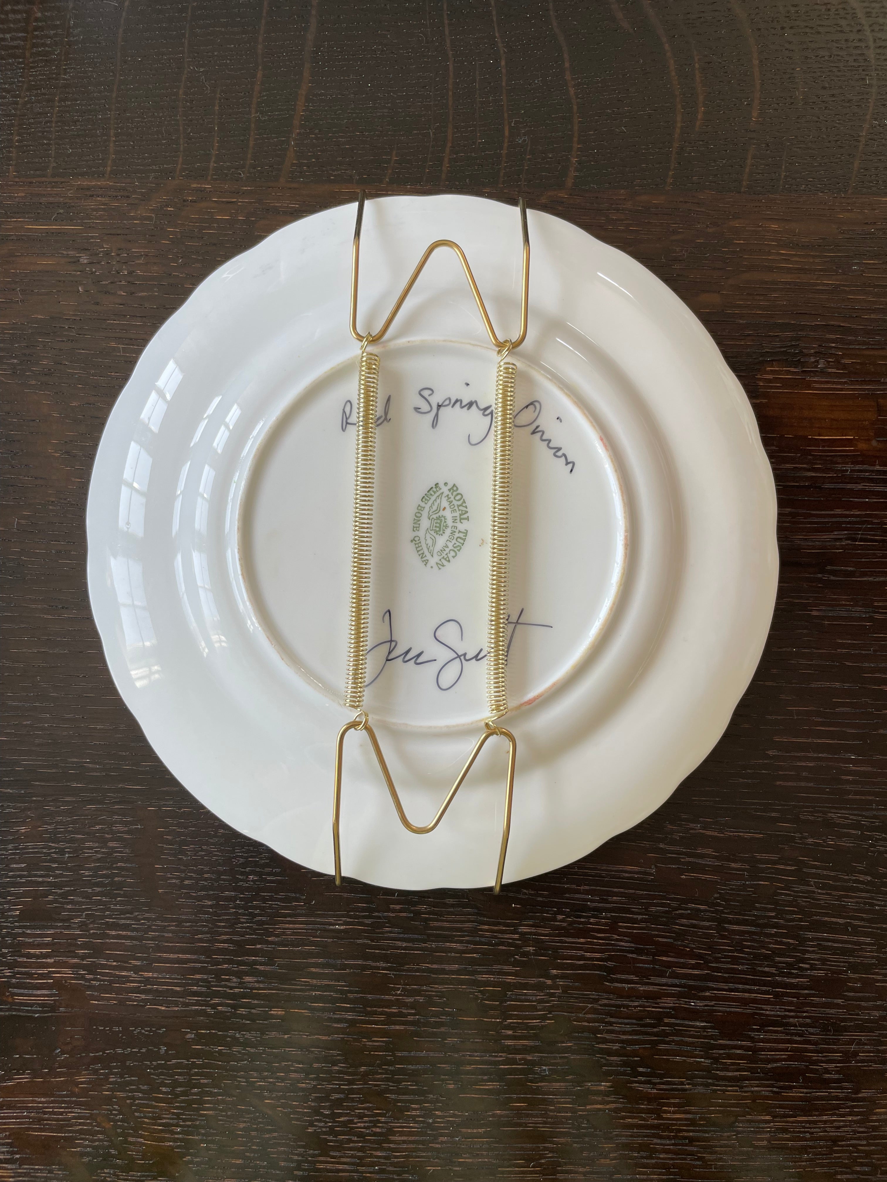 Original oil painting on a vintage plate - red spring onion