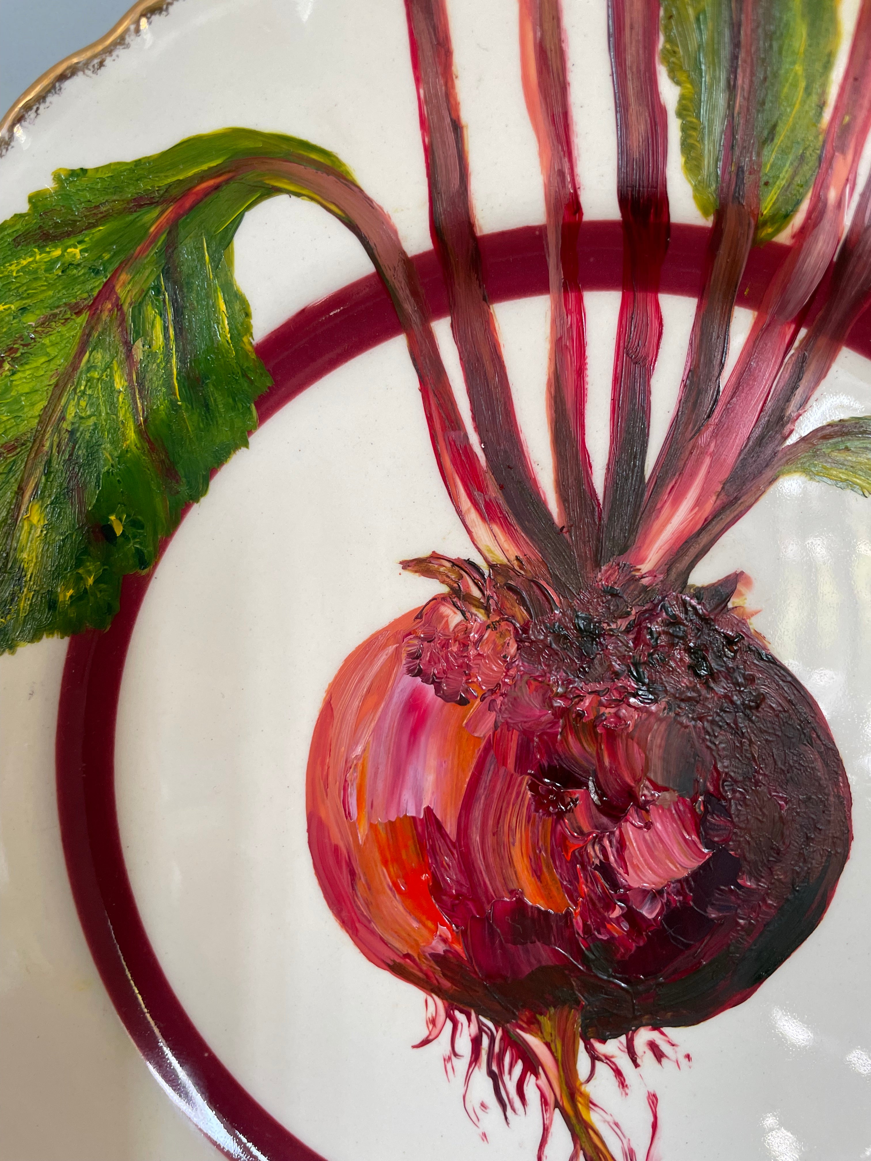 Garden fresh beetroot - original oil painting on a vintage Grindley plate