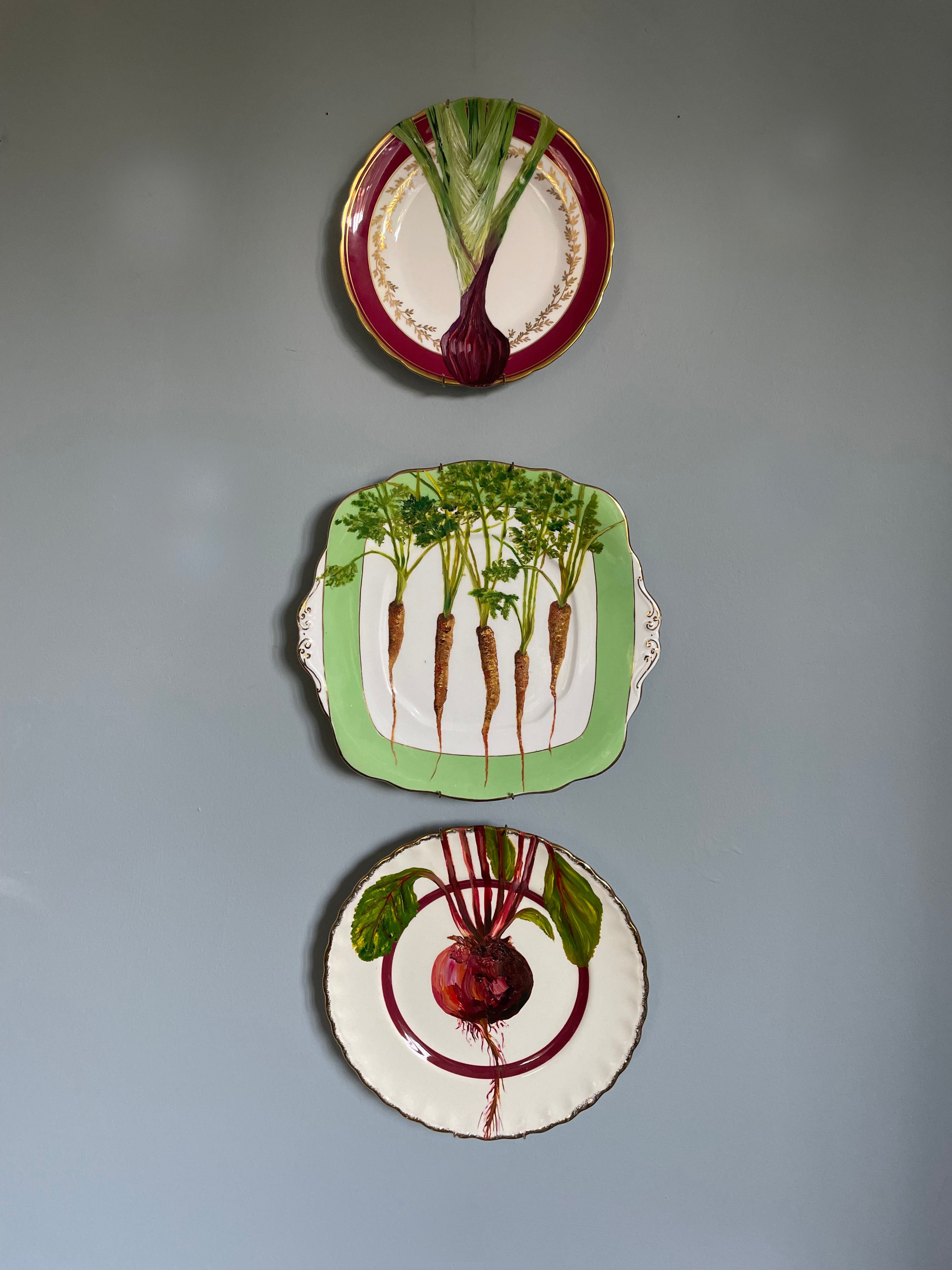 Garden fresh beetroot - original oil painting on a vintage Grindley plate