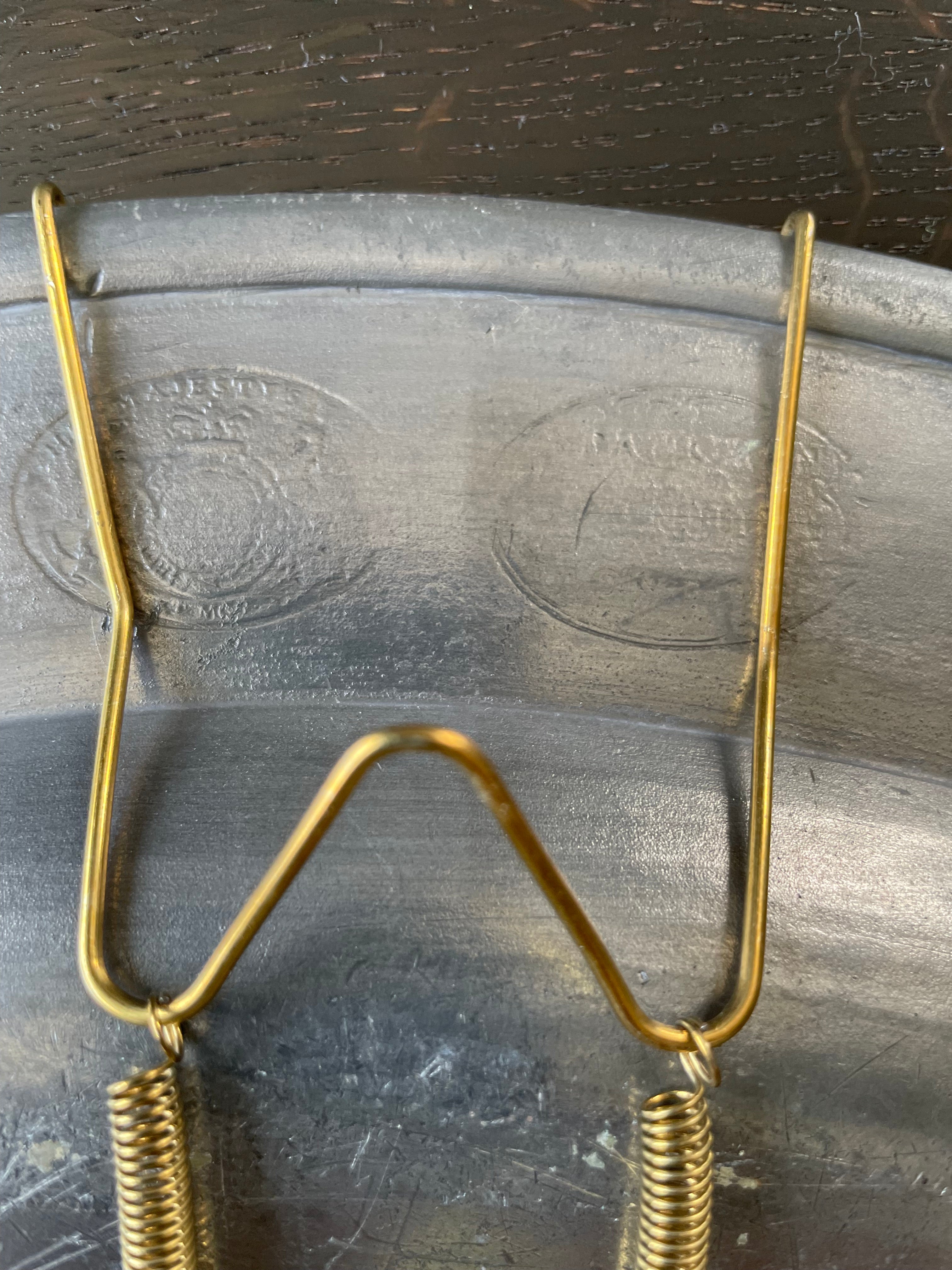 Plated: original fine art oil painting on an antique pewter platter - trout with antique fork & knife