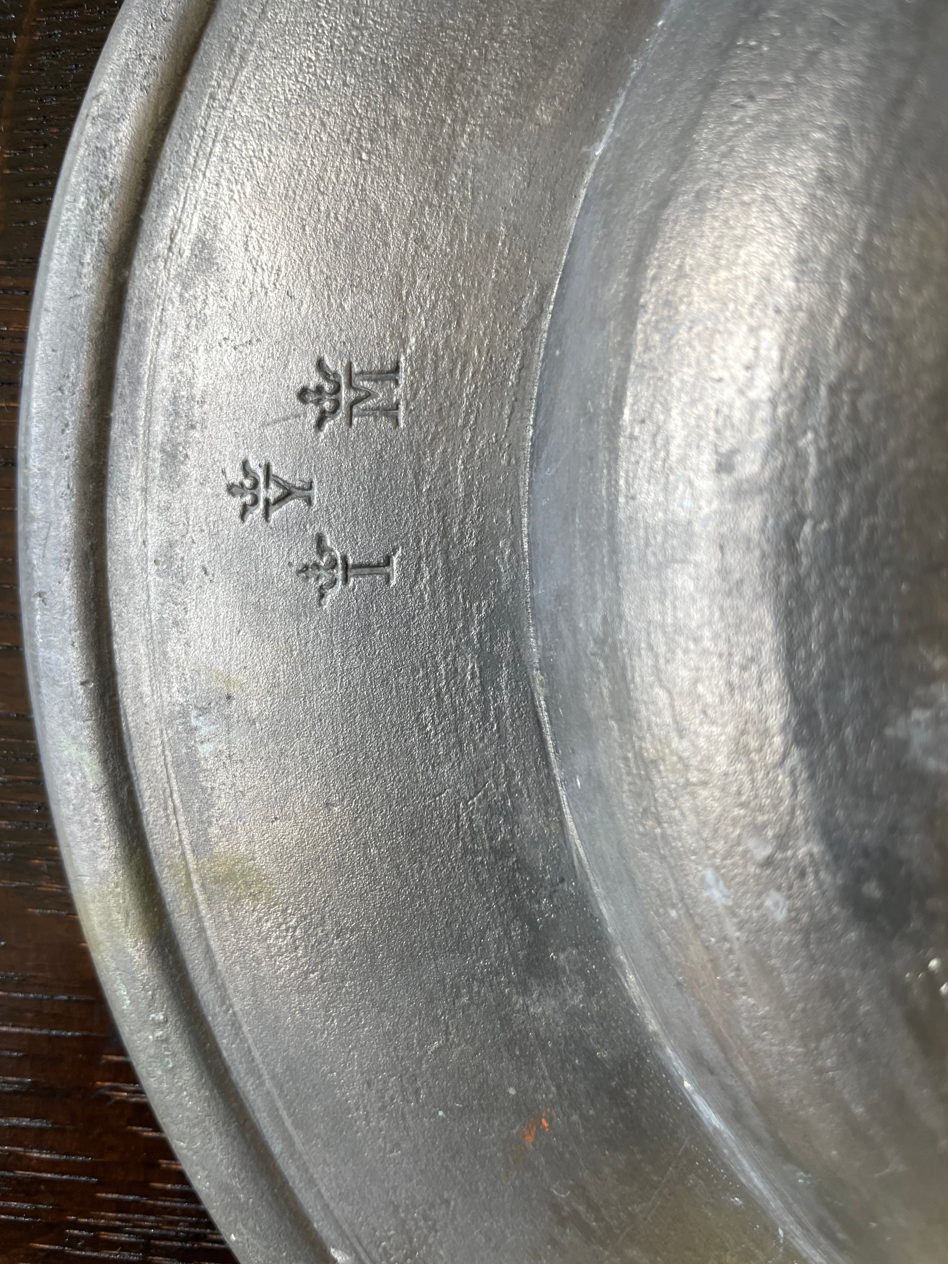 Plated: original fine art oil painting on an antique pewter platter - trout with antique fork & knife