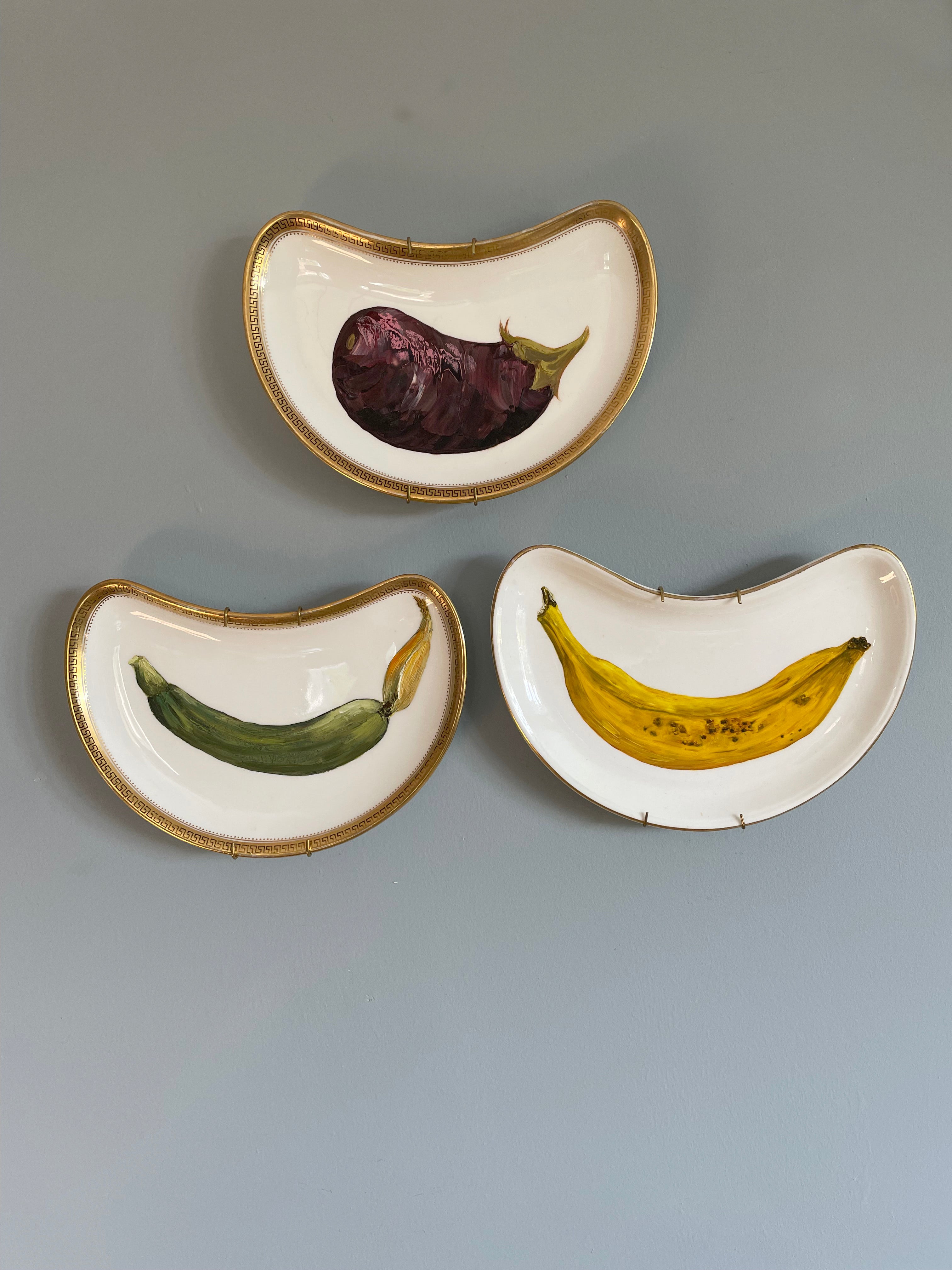 Original oil painting on a vintage side plate - aubergine