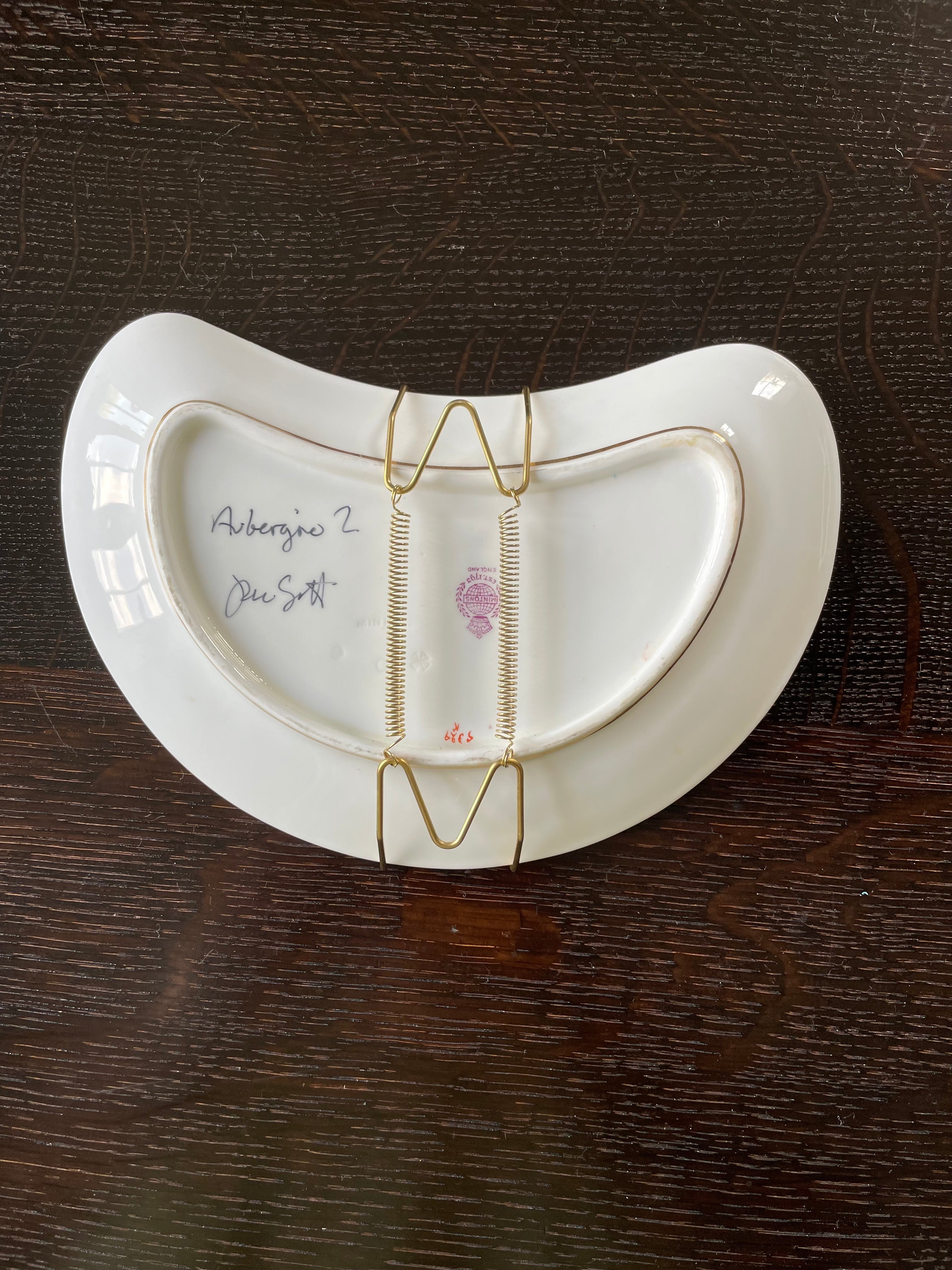 Original oil painting on a vintage side plate - aubergine