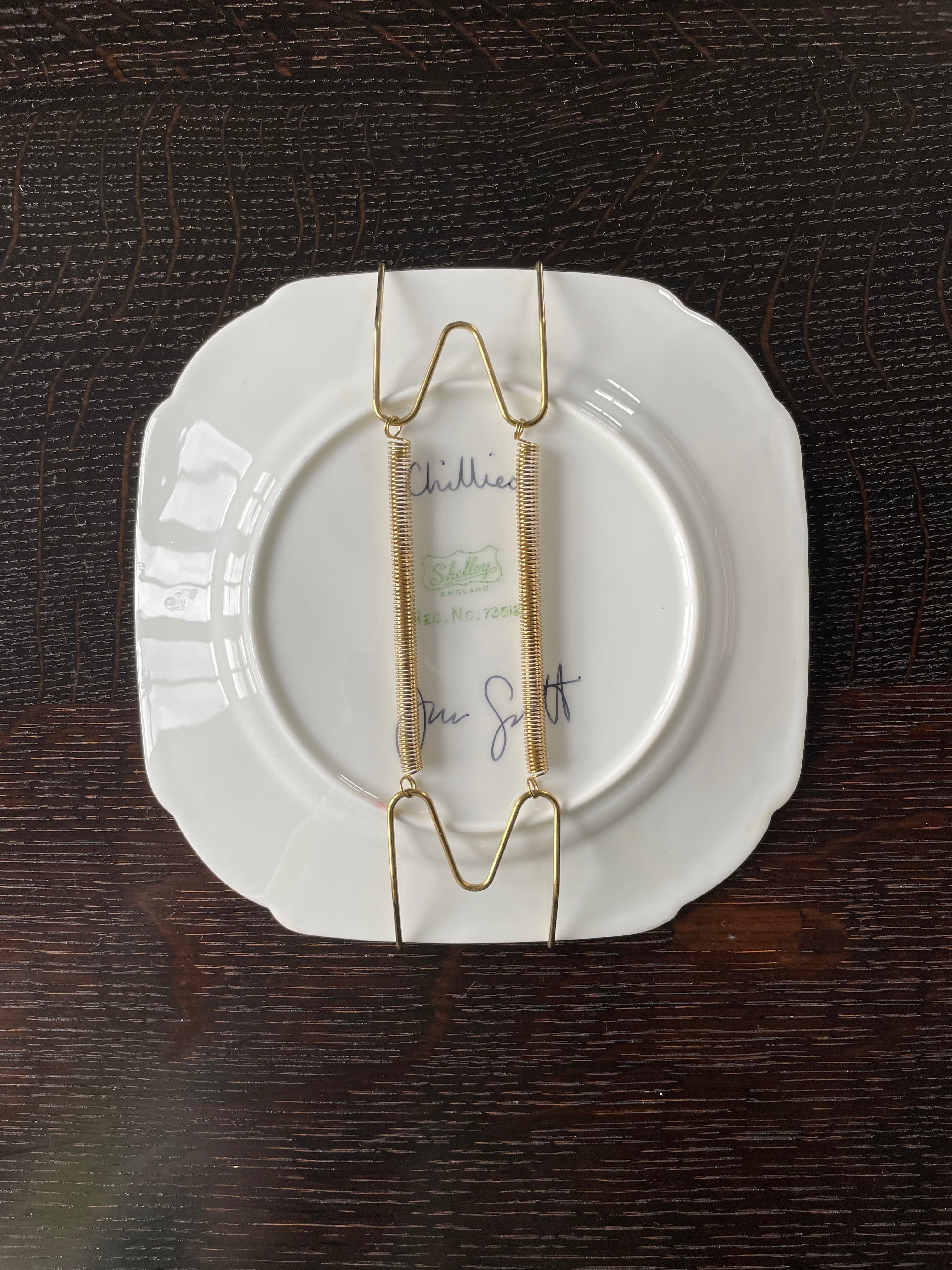 Original oil painting on an antique tea plate - 2 chillies