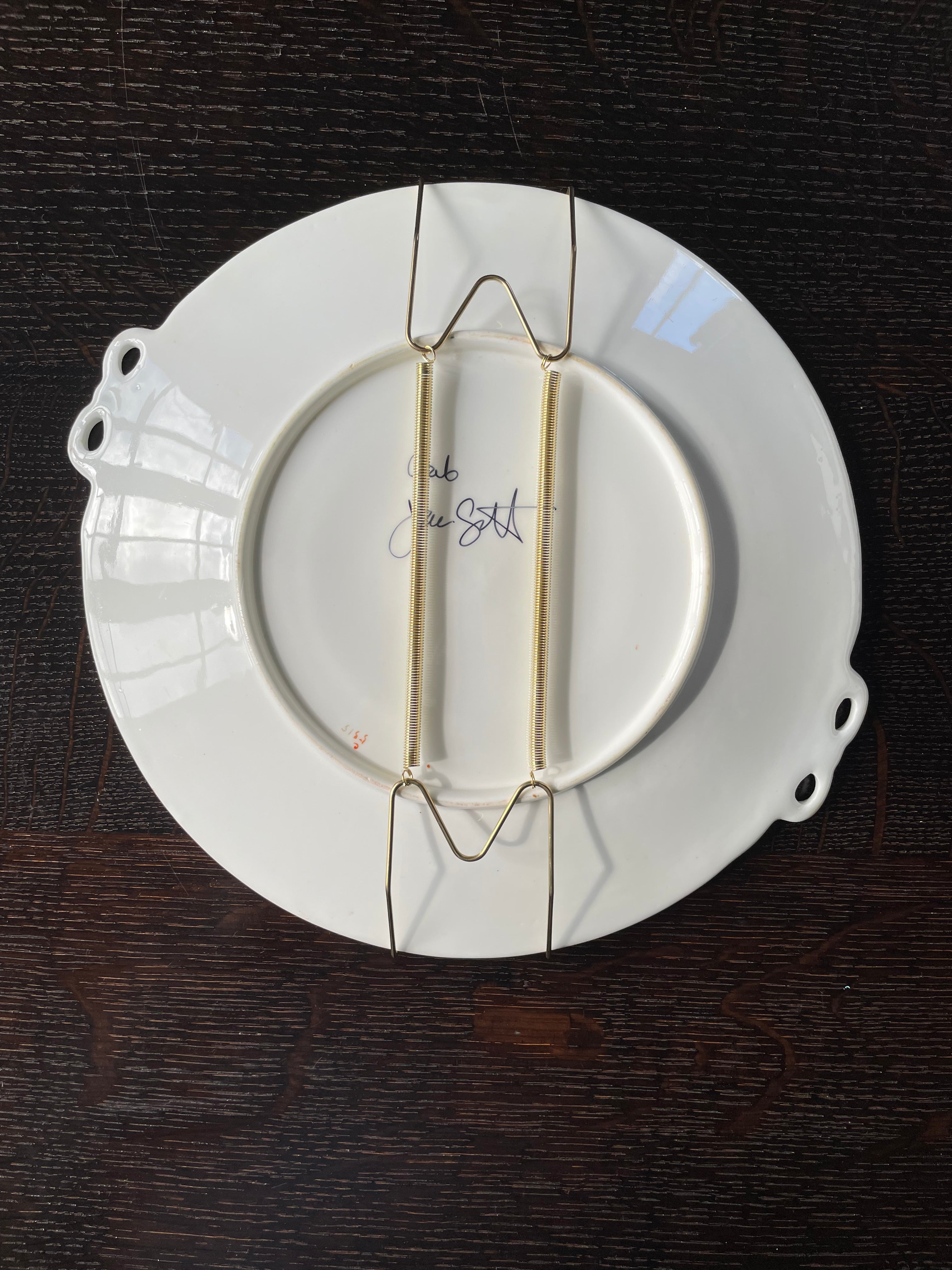 Crab fish - original oil painting on a vintage cake plate