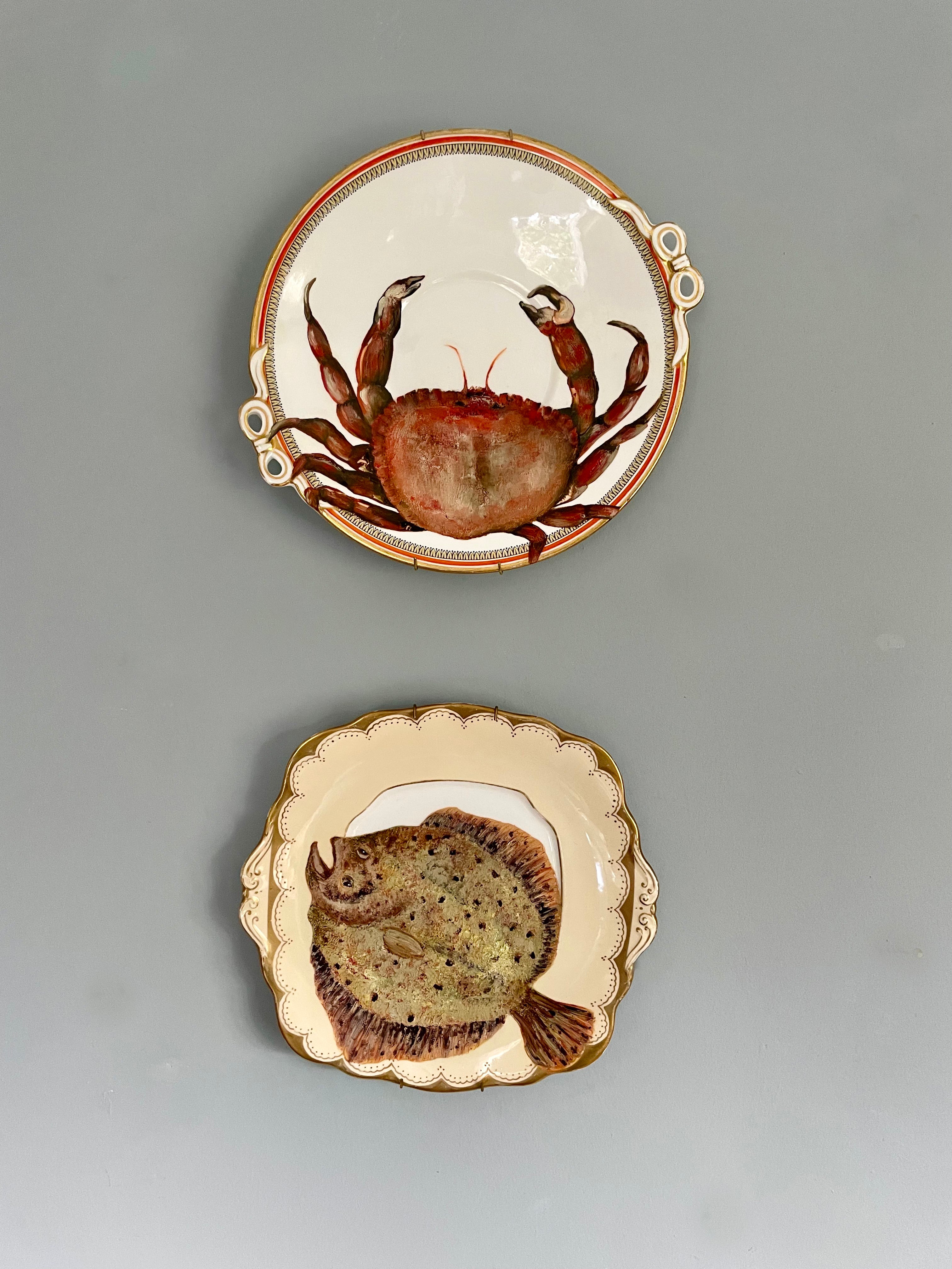 Crab fish - original oil painting on a vintage cake plate