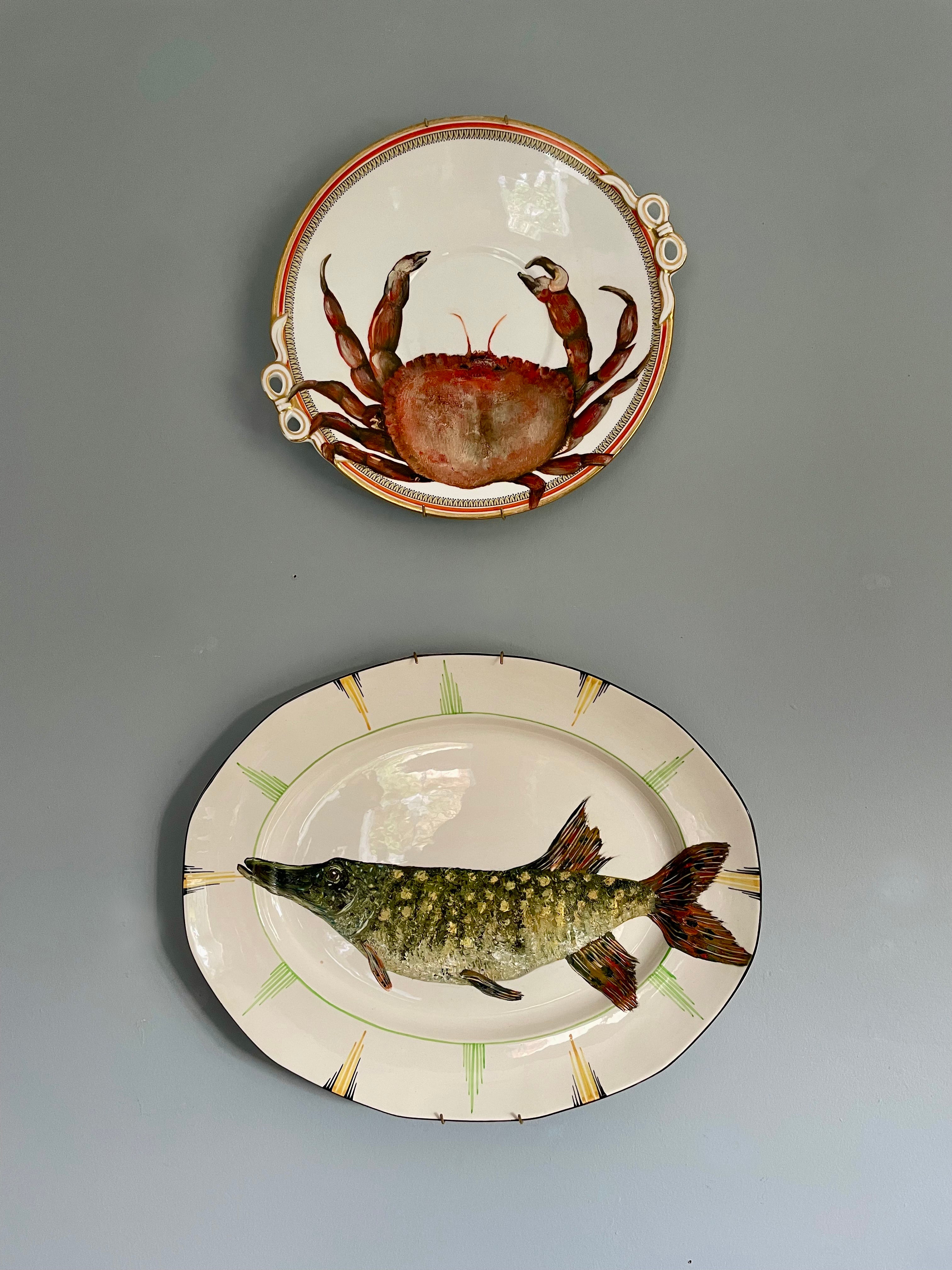 Crab fish - original oil painting on a vintage cake plate