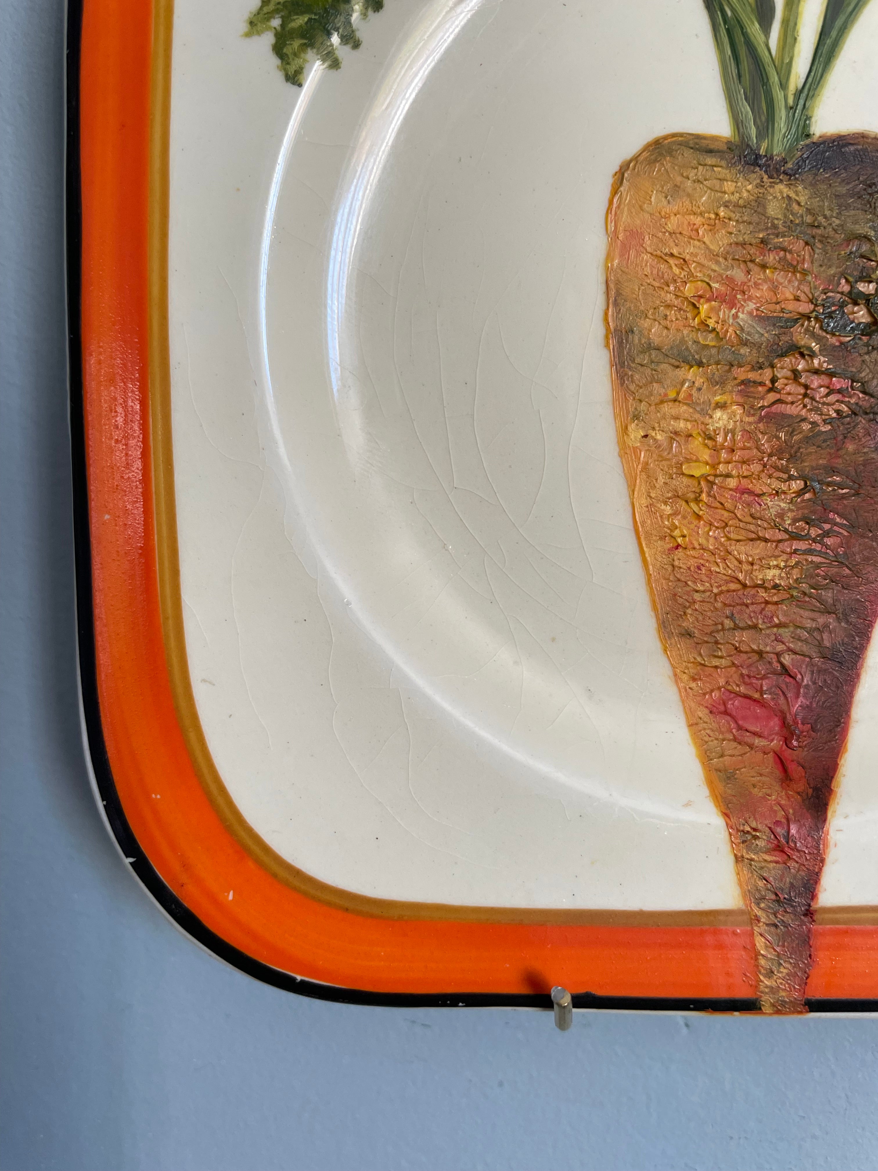 Carrot - original oil painting on 1930s tea plate