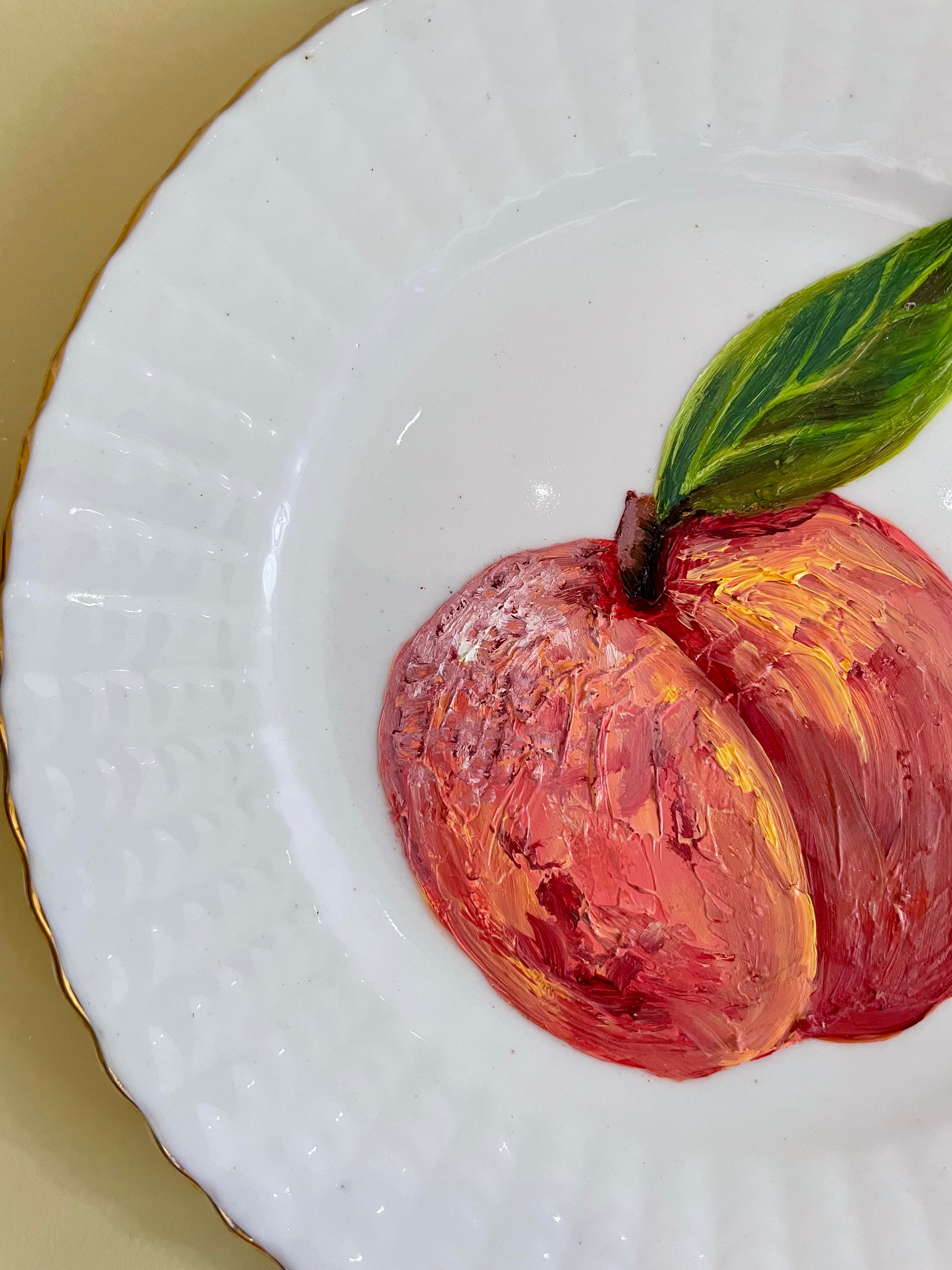 Peach - original oil painting on a vintage Radfords Crown China plate