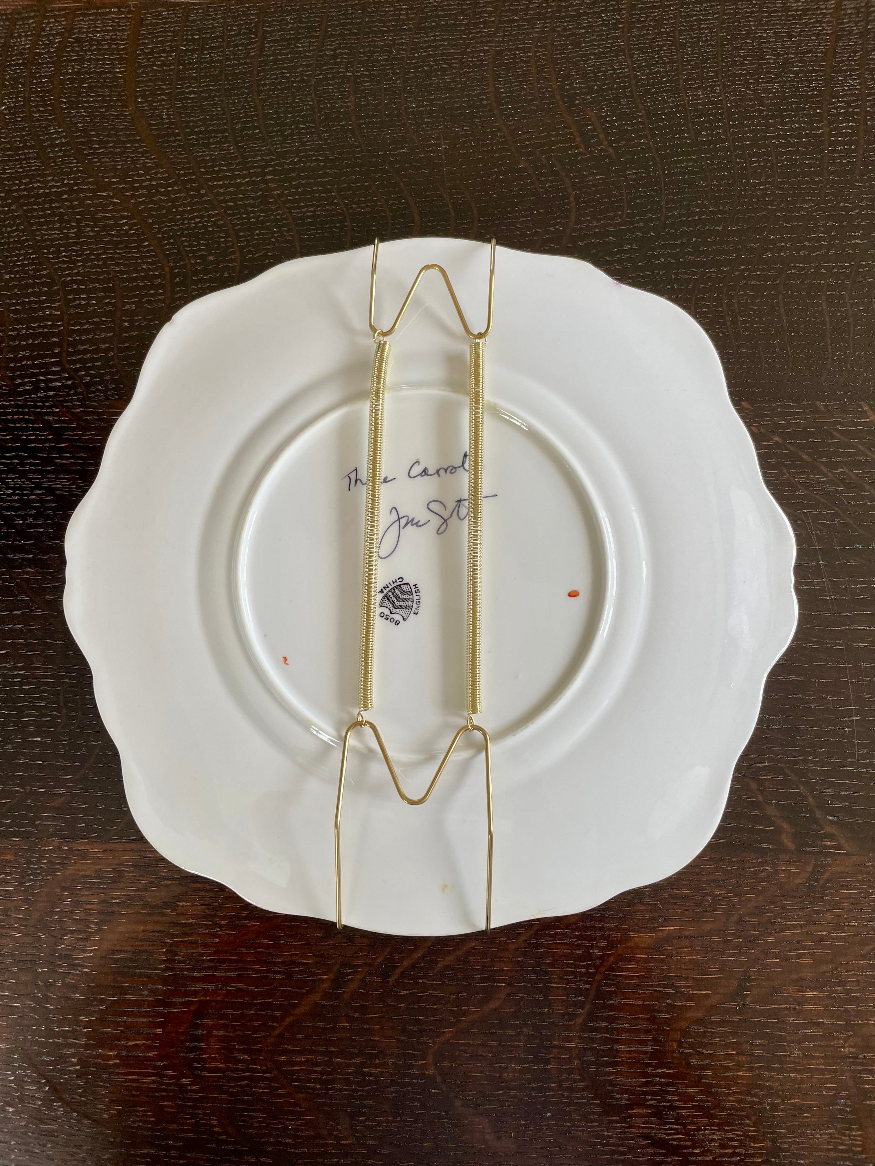 3 Carrots - original oil painting on vintage cake plate