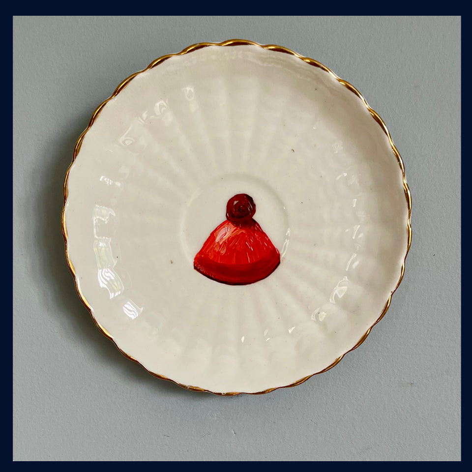 Orange Pyramid Chocolate Original Oil Painting On Vintage Saucer
