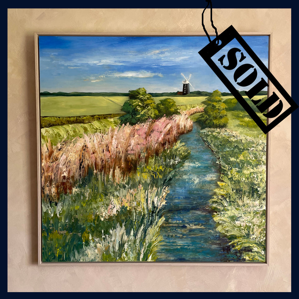 SOLD - Linear Lands Collection: Spring, Burnham Overy Staithe, Norfolk. Original Oil Painting