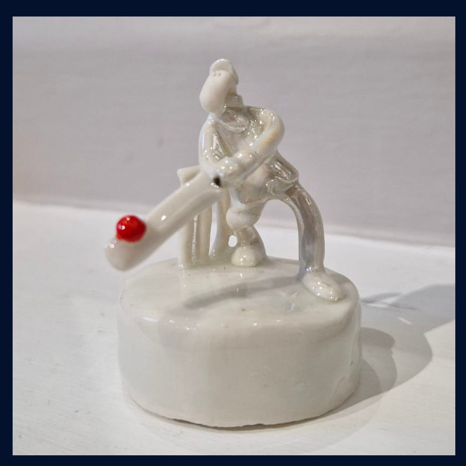 Ceramic Miniaturist Andrew Bull - man playing cricket