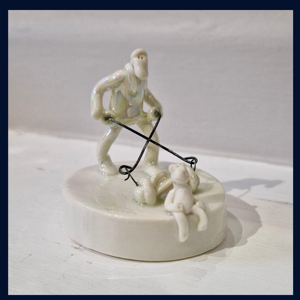 Ceramic Miniaturist Andrew Bull - man mowing