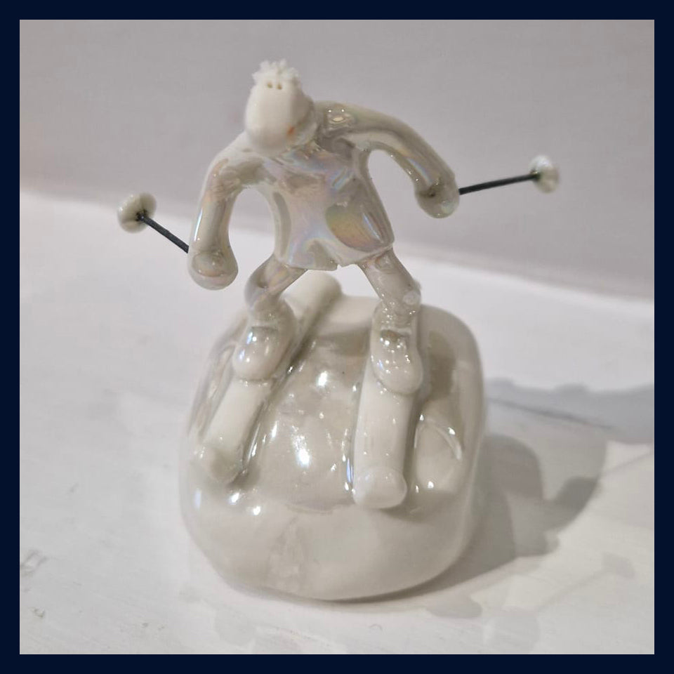 Ceramic Miniaturist Andrew Bull - man skiing