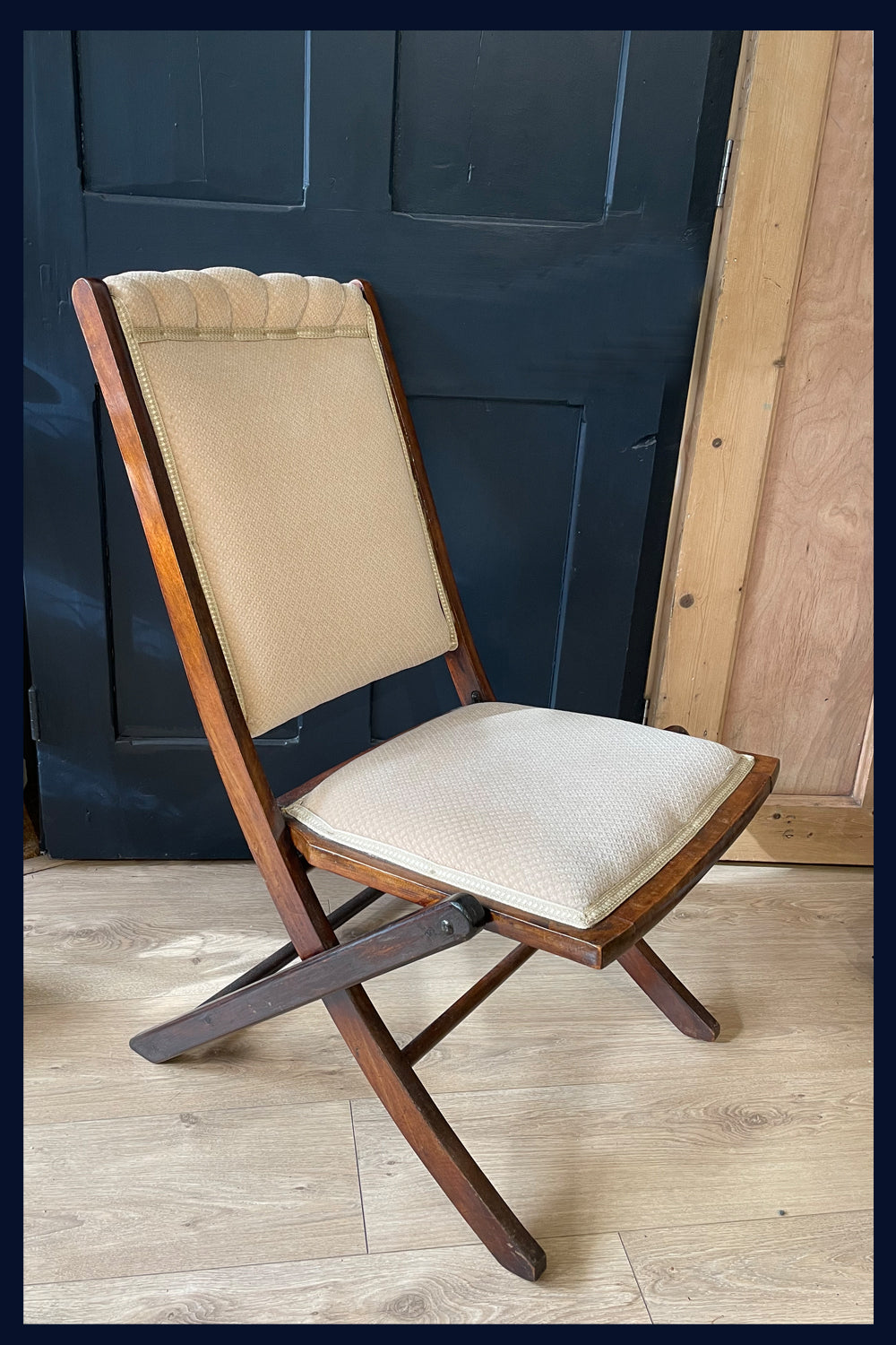 Wonderland Furniture Collection: Antique Mahogany Upholstered Campaign Chair