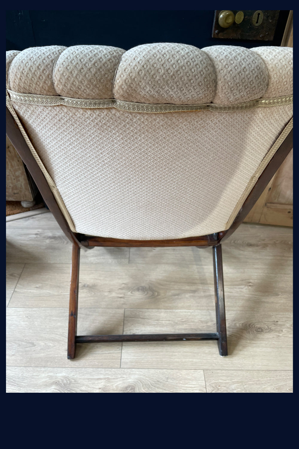 Wonderland Furniture Collection: Antique Mahogany Upholstered Campaign Chair