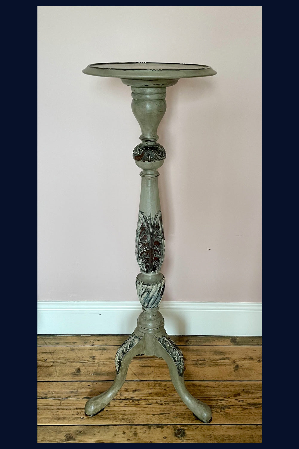Wonderland Furniture Collection: Painted Victorian Carved Wooden Torchiere/Plant Stand