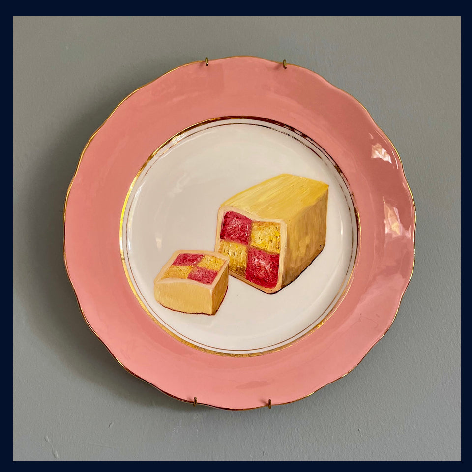 Battenburg Original Oil Painting On Vintage Colclough China Salad Plate