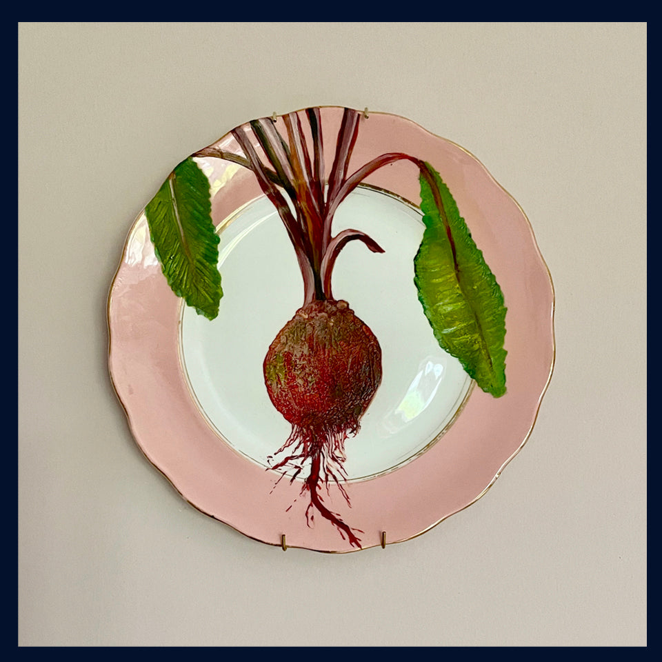 Plated: original fine art oil painting on a vintage Colclough salad plate - beetroot