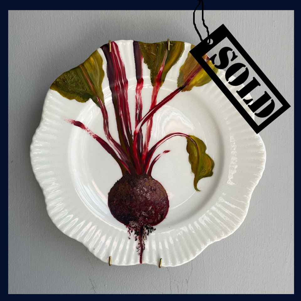 SOLD Plated: original fine art oil painting on an antique Coalport tea plate - small beetroot 12
