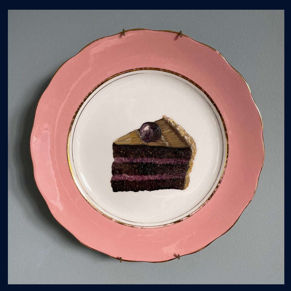 Black Forest Gateau Slice Original Oil Painting On Vintage Colclough China Salad Plate