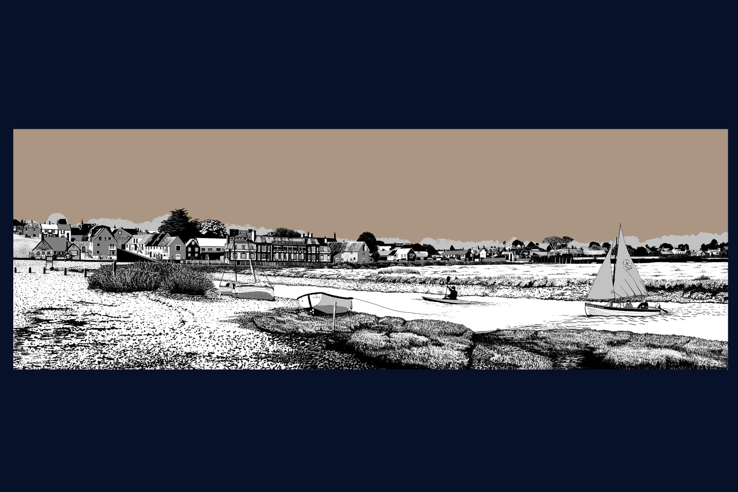 Framed Blakeney Quay, Norfolk. Landsong Colour Block Collection Fine Art Print - available in 10 colours