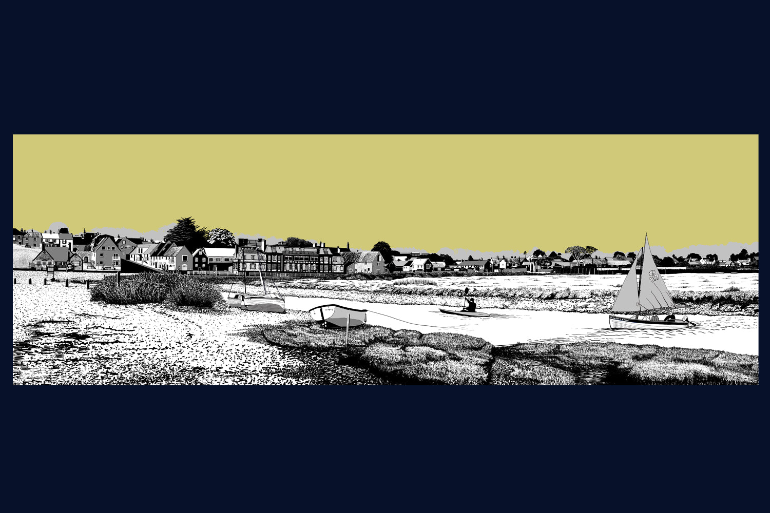 Framed Blakeney Quay, Norfolk. Landsong Colour Block Collection Fine Art Print - available in 10 colours
