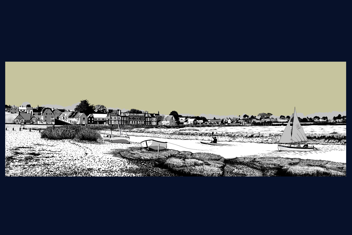 Framed Blakeney Quay, Norfolk. Landsong Colour Block Collection Fine Art Print - available in 10 colours