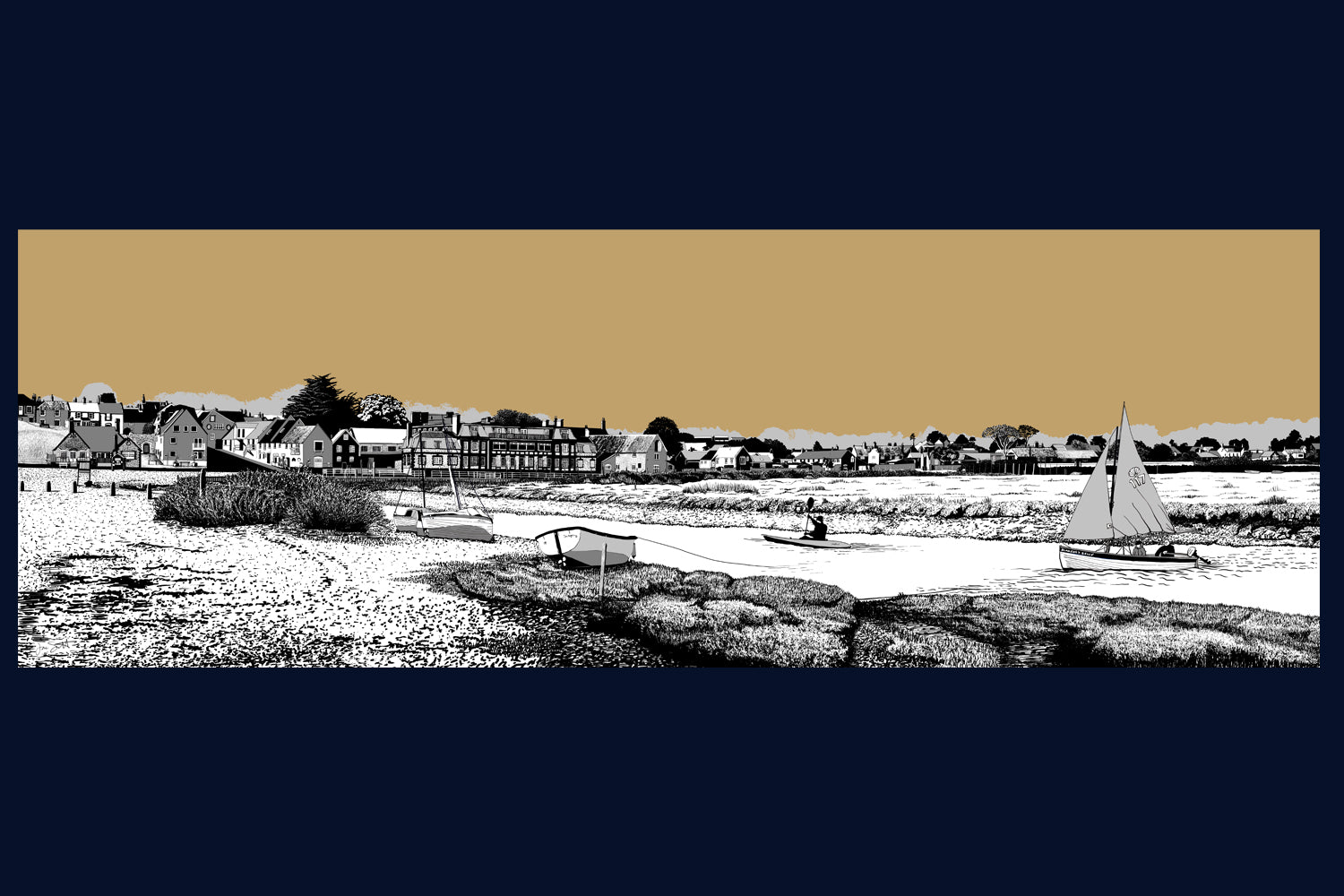 Framed Blakeney Quay, Norfolk. Landsong Colour Block Collection Fine Art Print - available in 10 colours