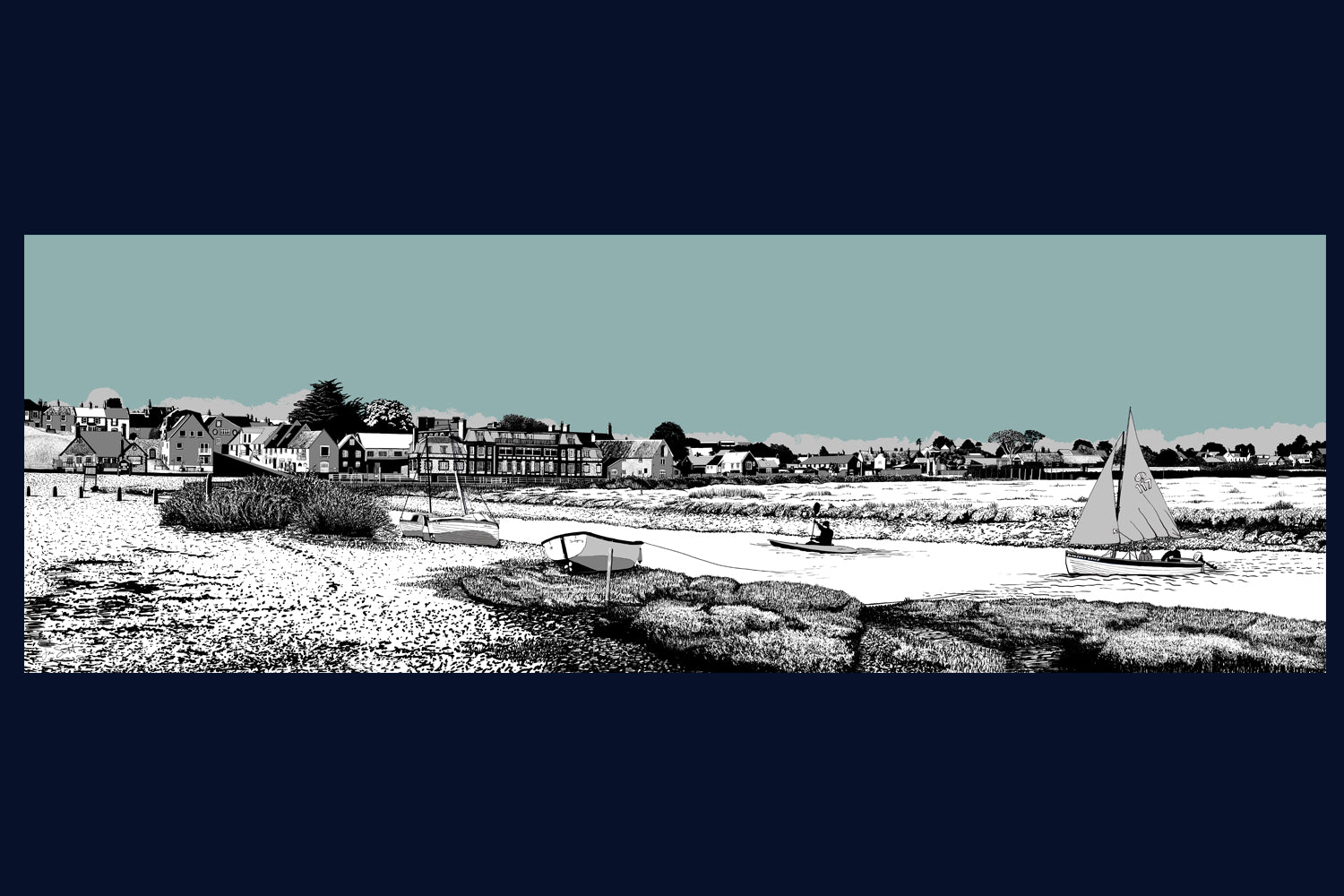 Framed Blakeney Quay, Norfolk. Landsong Colour Block Collection Fine Art Print - available in 10 colours